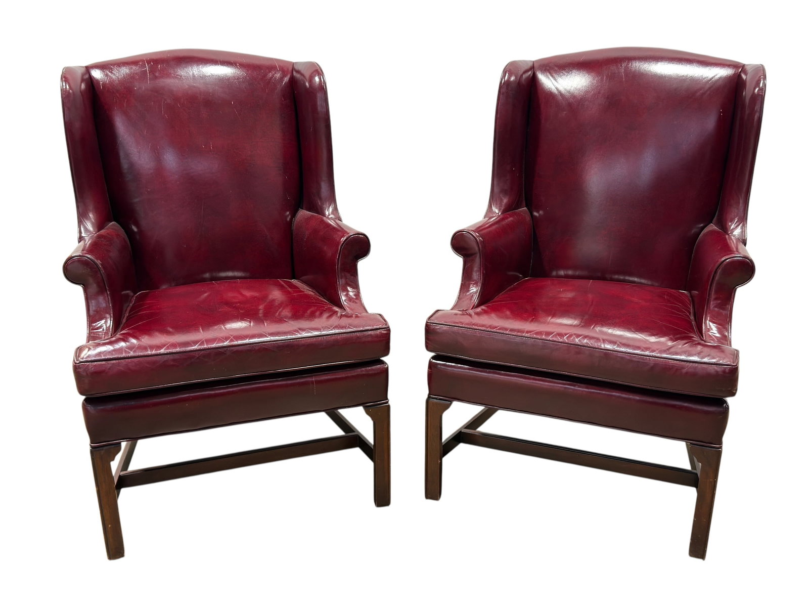 Pair of Chippendale Style Oxblood Leather Wingback Chairs by Hickory Chairs (1 of 10)