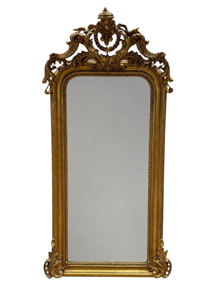 19th c. Ornate French Giltwood & Gesso Mirror (1 of 11)