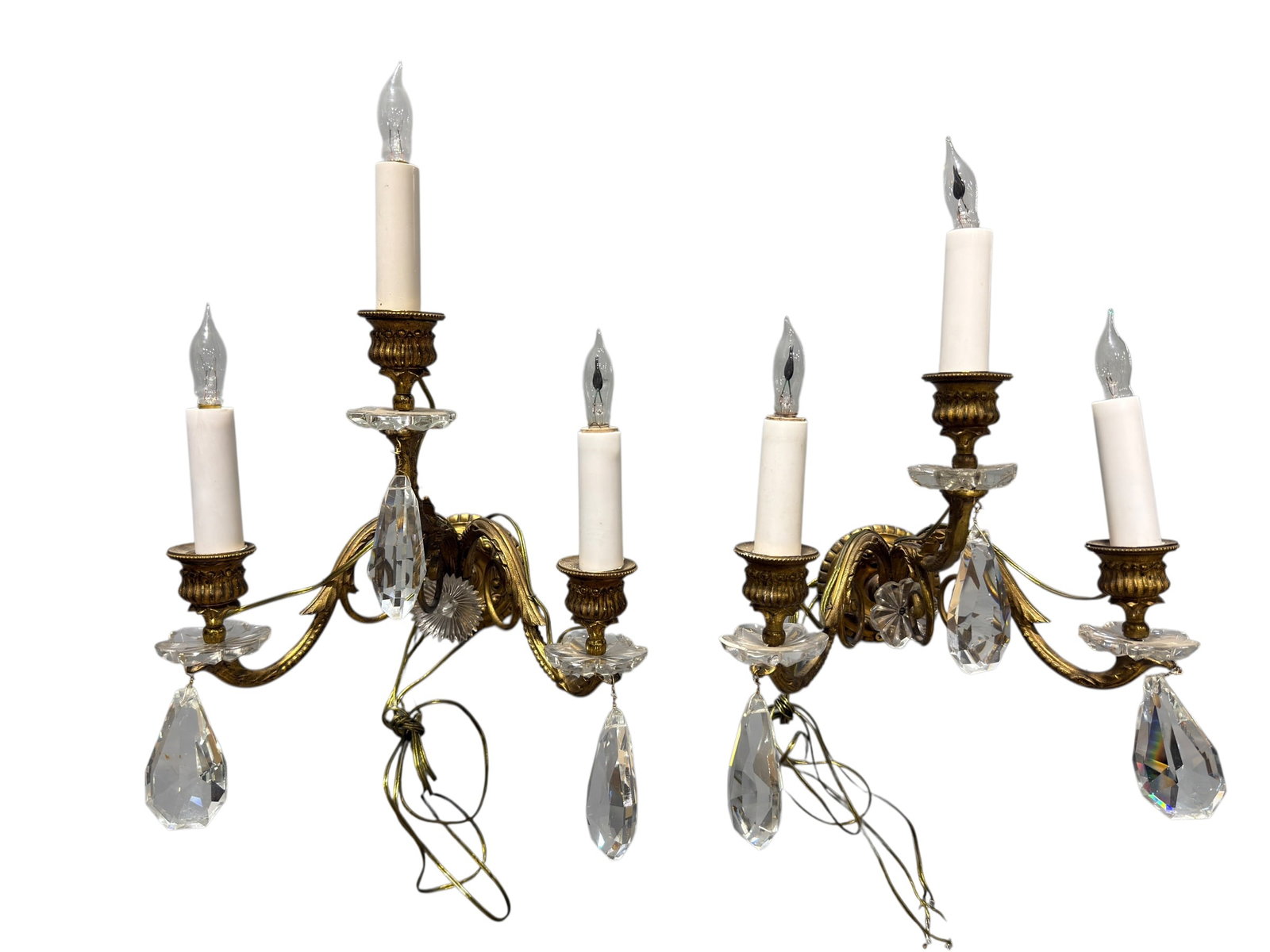 Pair of 19th-Century French Regency-Style Brass and Crystal Wall Sconces (1 of 10)