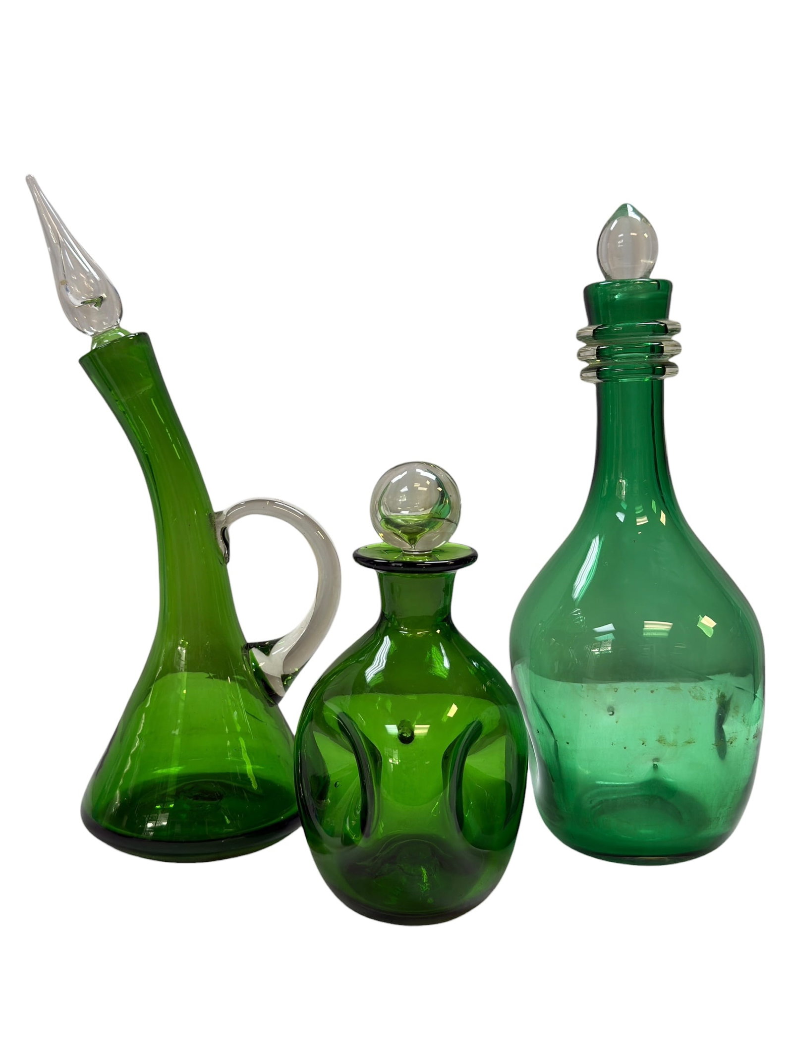 3-Vintage Mid-Century Modern Green Art Glass Decanters (1 of 13)