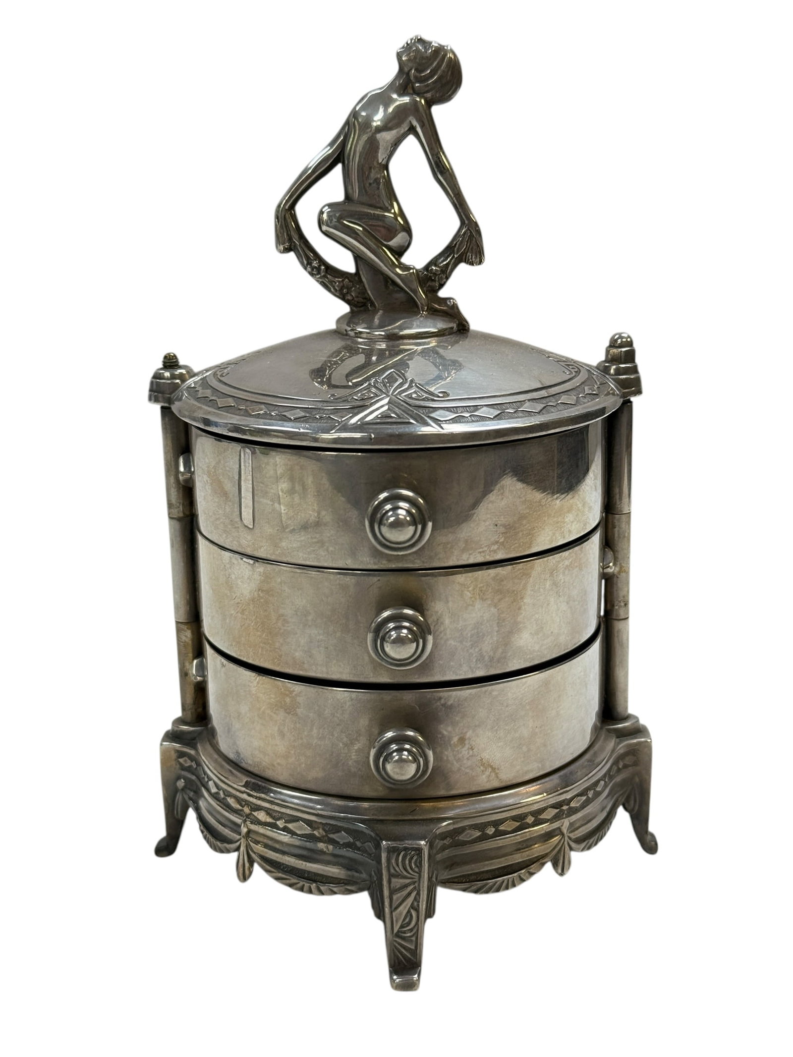 Antique Art Deco Weidlich Brothers Silver-Plated 3-Tier Swing-Out Jewelry Box (1 of 12)