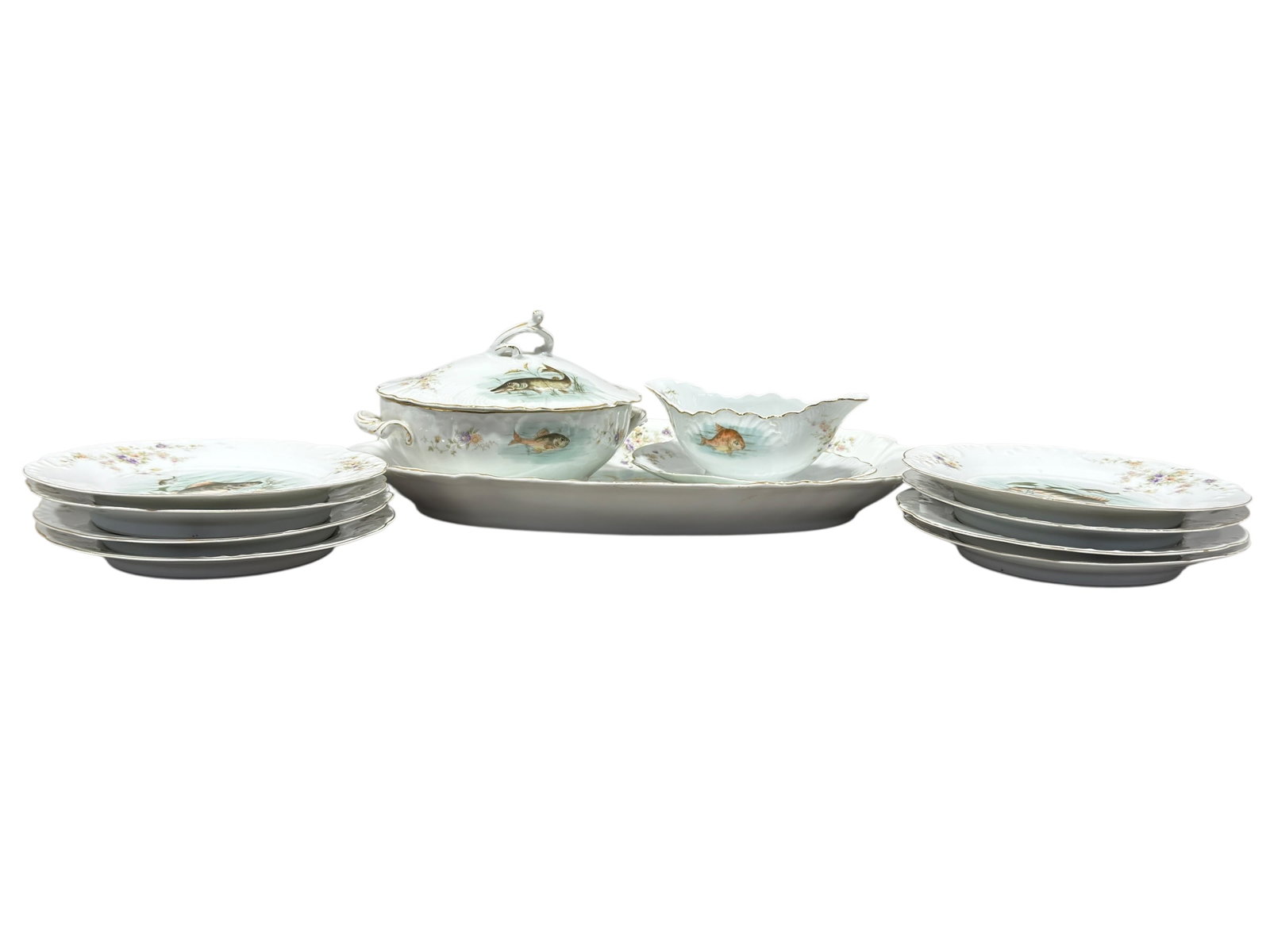 Z.S. & Co. Bavaria Hand-Painted Fish Decorated Porcelain Dishes (11Pcs) (1 of 15)