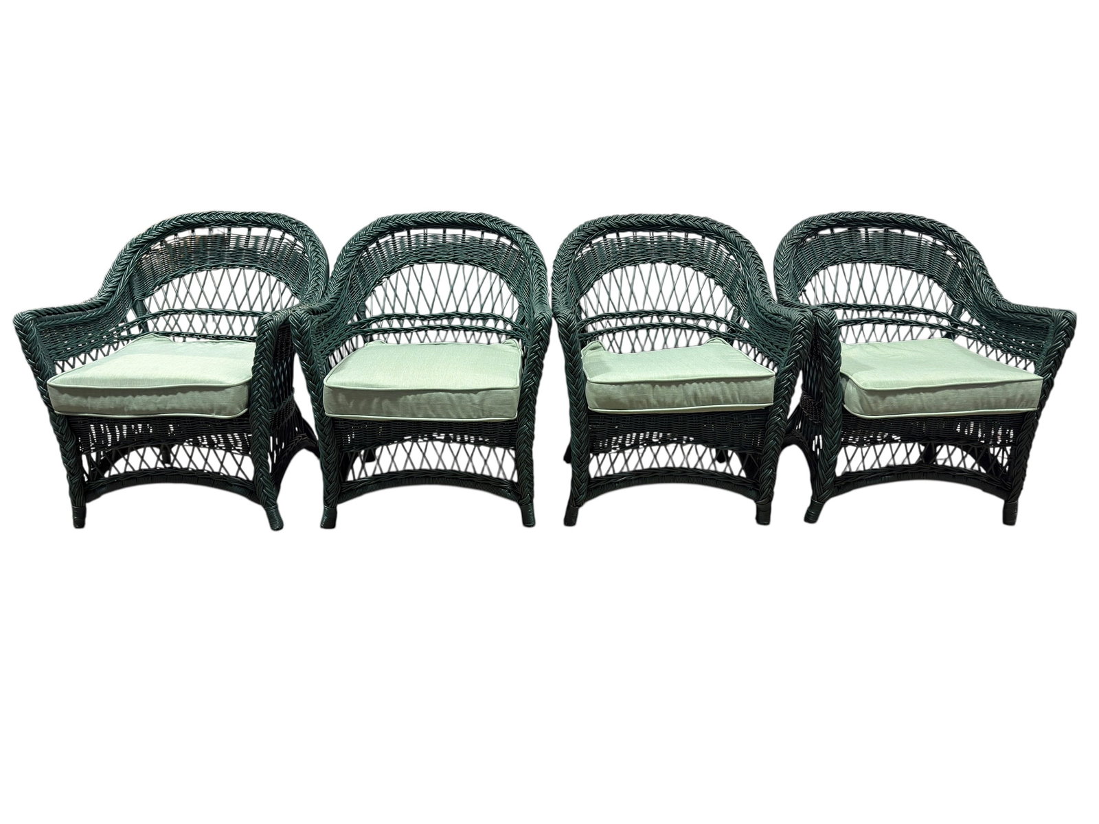 Set of Four Green Resin Wicker Chairs with Cushions (1 of 8)