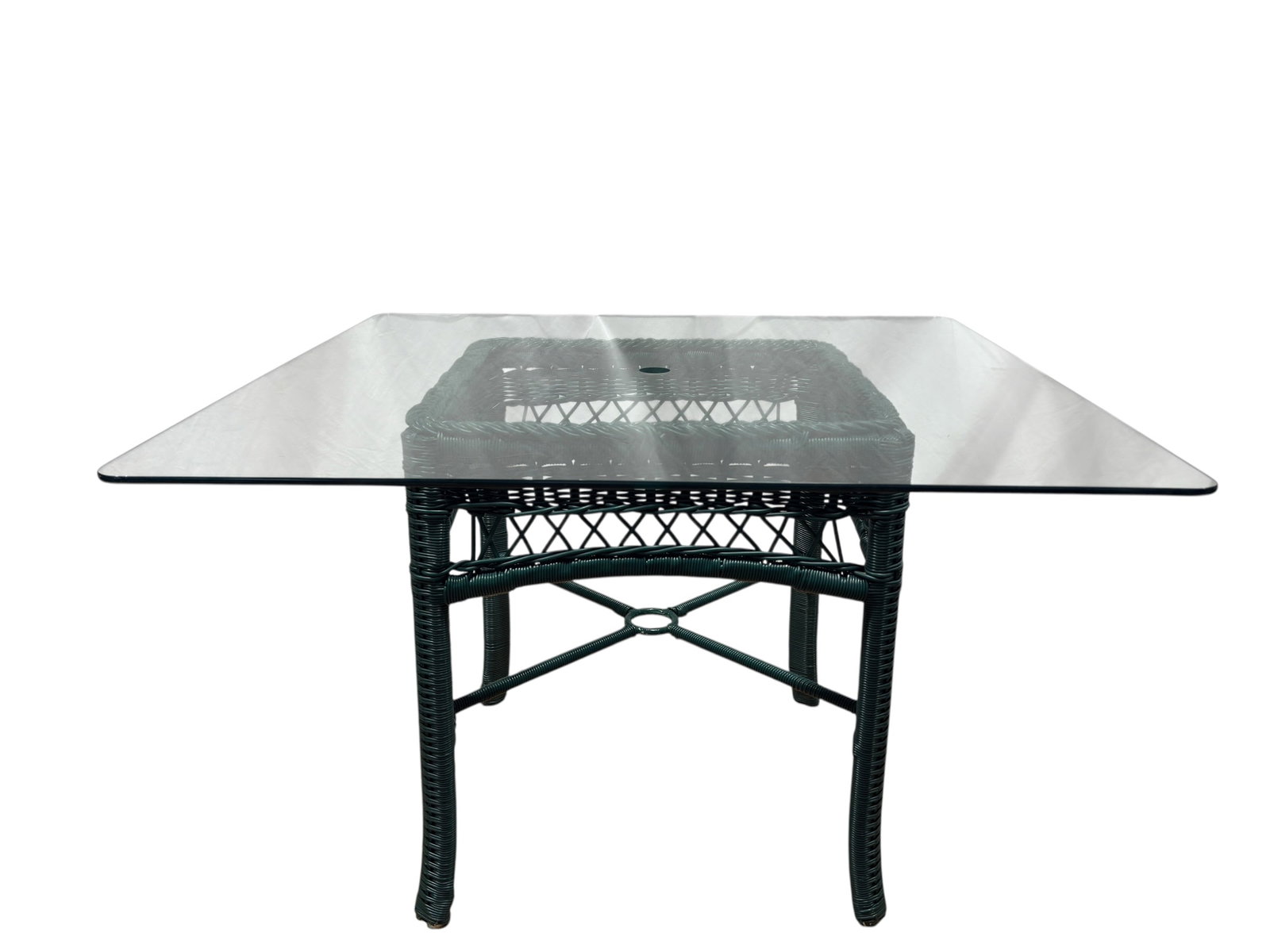 Green Resin Wicker Glass-Top Dining Table (1 of 7)