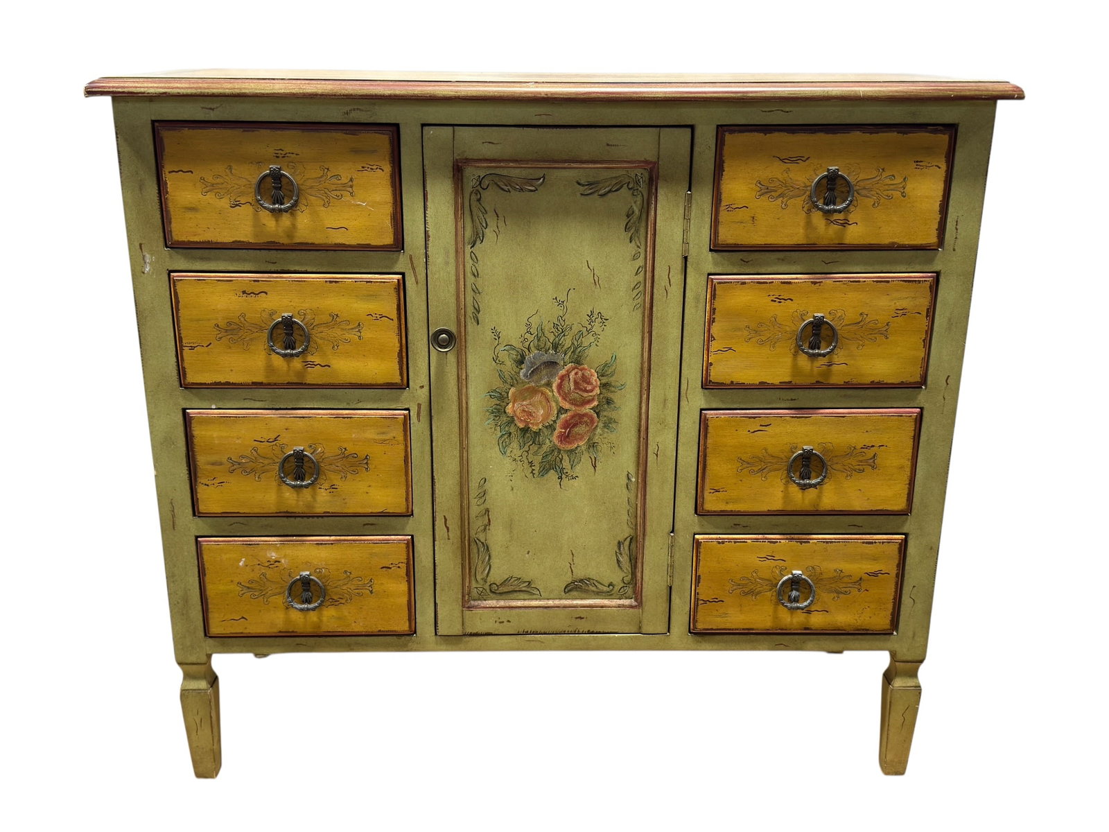 20th C. Faux Painted Italian-Style Floral Secretary Cabinet (1 of 8)