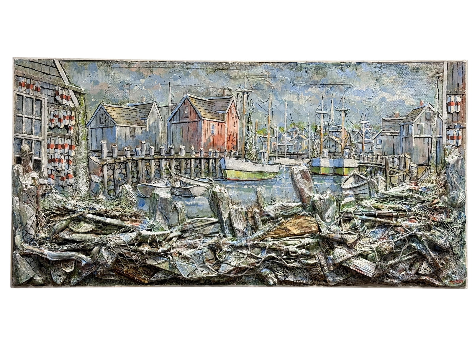 New England Harbor Mixed Media Scene Wall Art by "Tobey" (1 of 11)