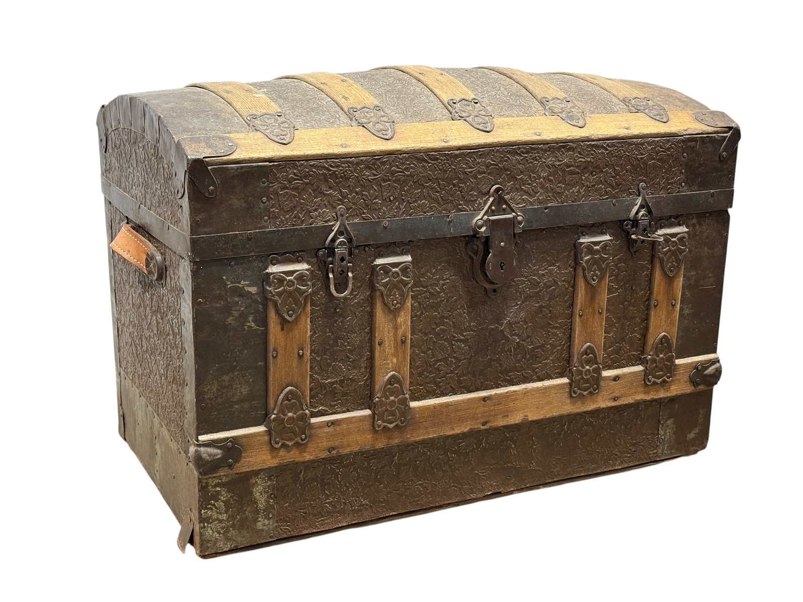 Antique Embossed Metal Camel-Back Steamer Trunk (1 of 12)