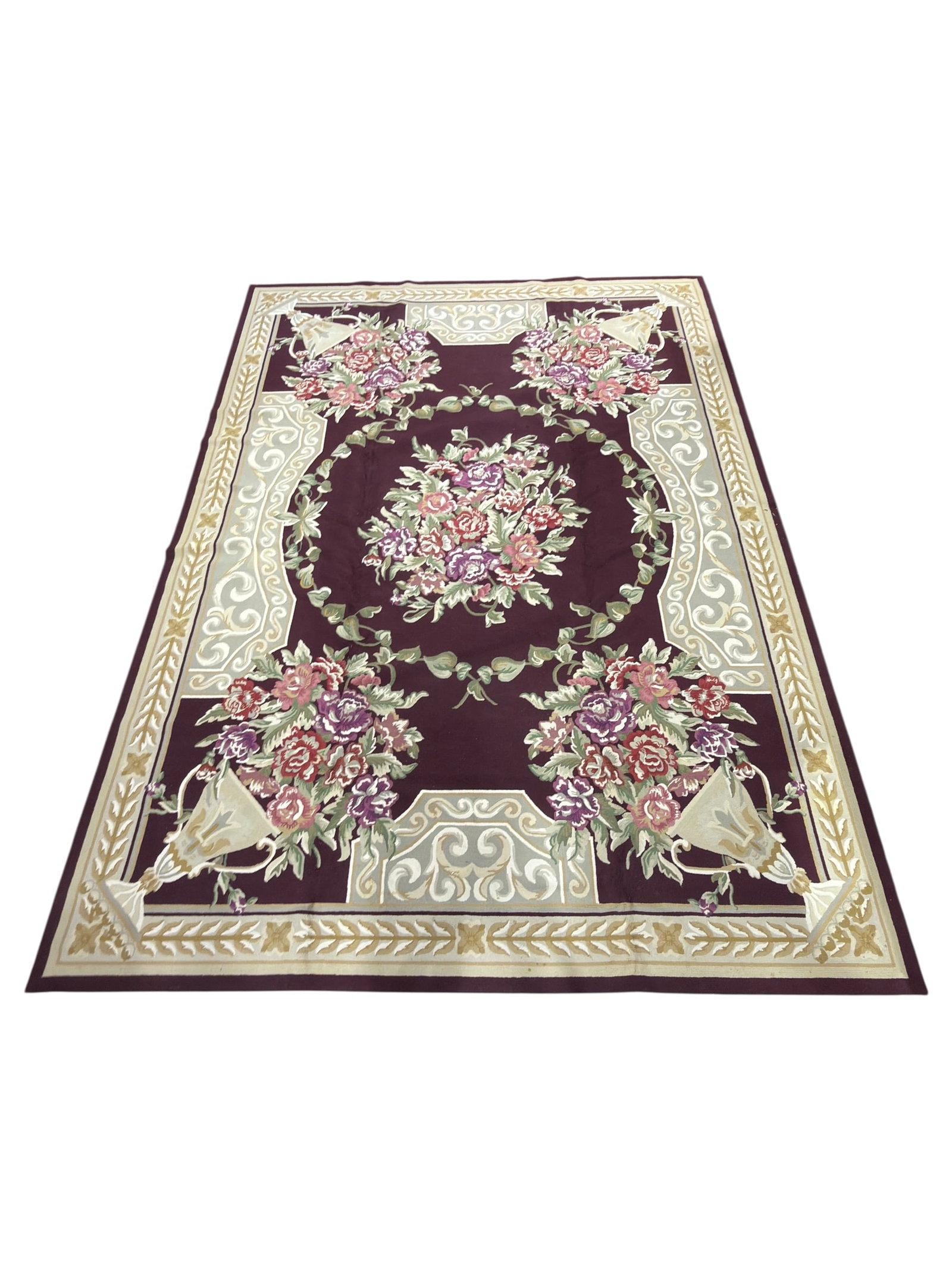 Large Lucy T. Champion Carpets Floral Aubusson Style Pure Wool Area Rug (1 of 6)