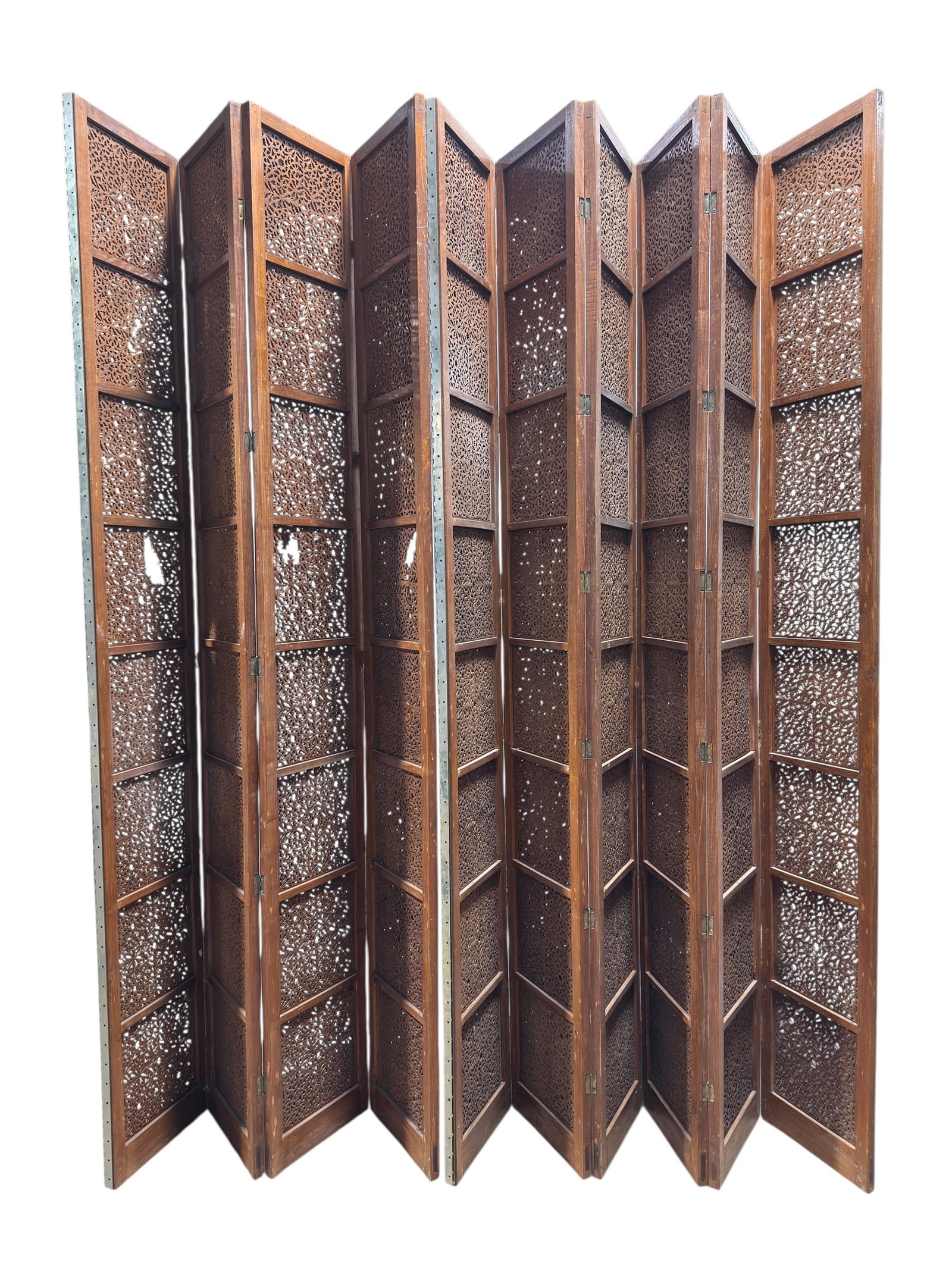 Large 10 Panel Moroccan Carved Wood Screen (1 of 12)
