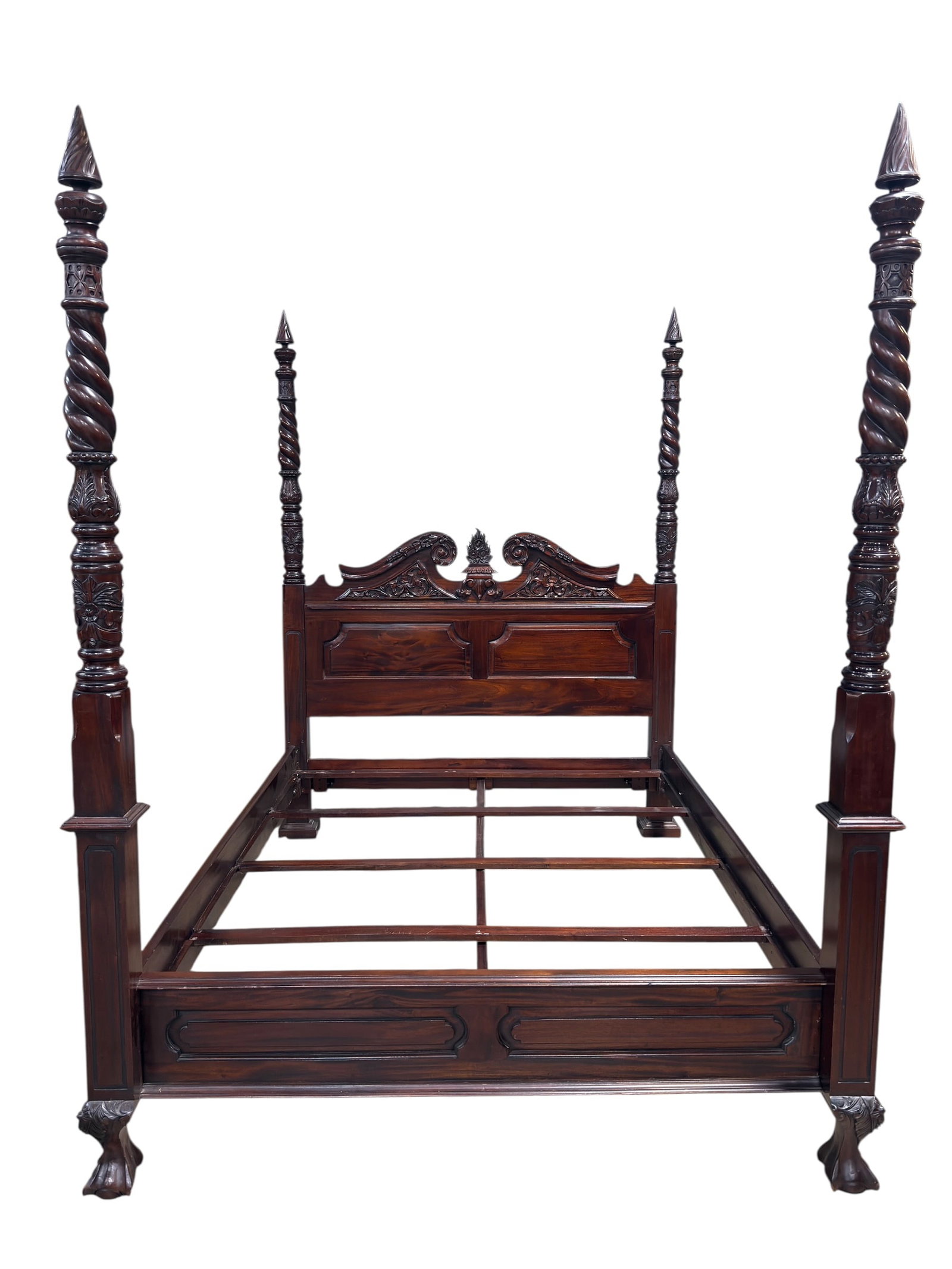 Ornate Carved Mahogany Queen-Size 4 Poster Bed (1 of 12)