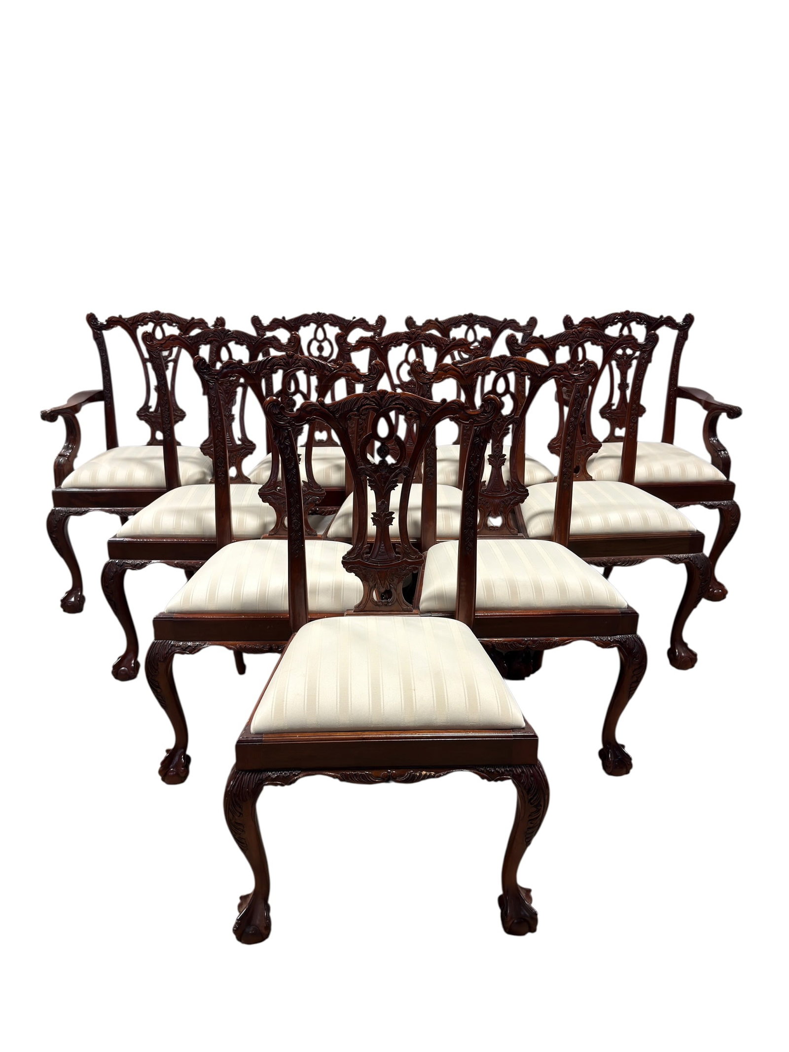 10-Chippendale Style Carved Mahogany Dining Chairs (1 of 13)