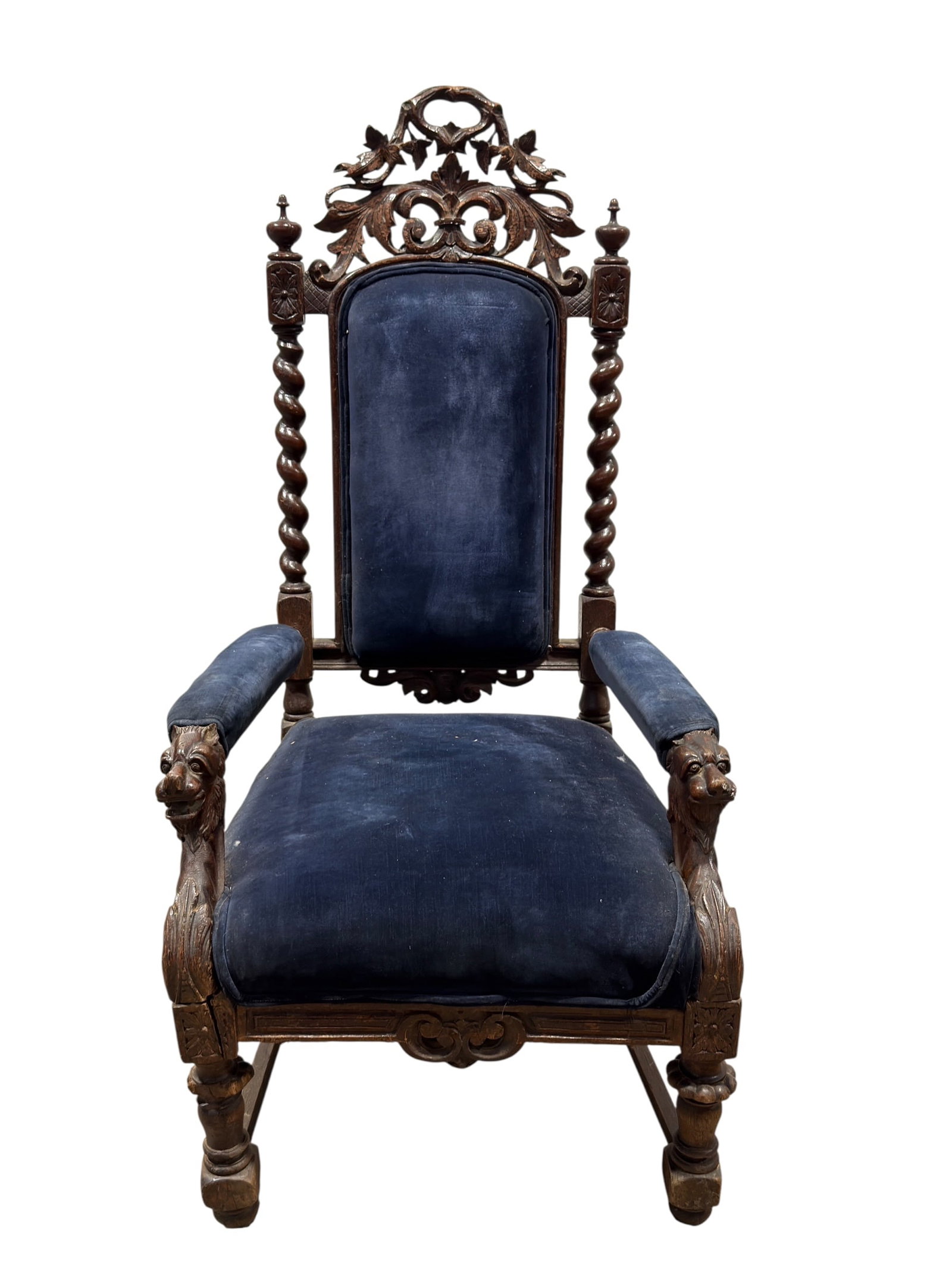 Carved Oak Barley-Twist Armchair with Lion Terminals (1 of 14)