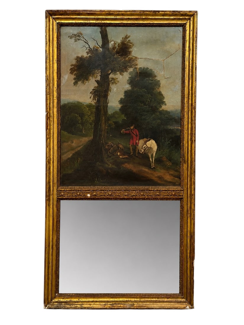 Antique Gilt-Framed Trumeau Mirror with Hunting Scene (1 of 11)
