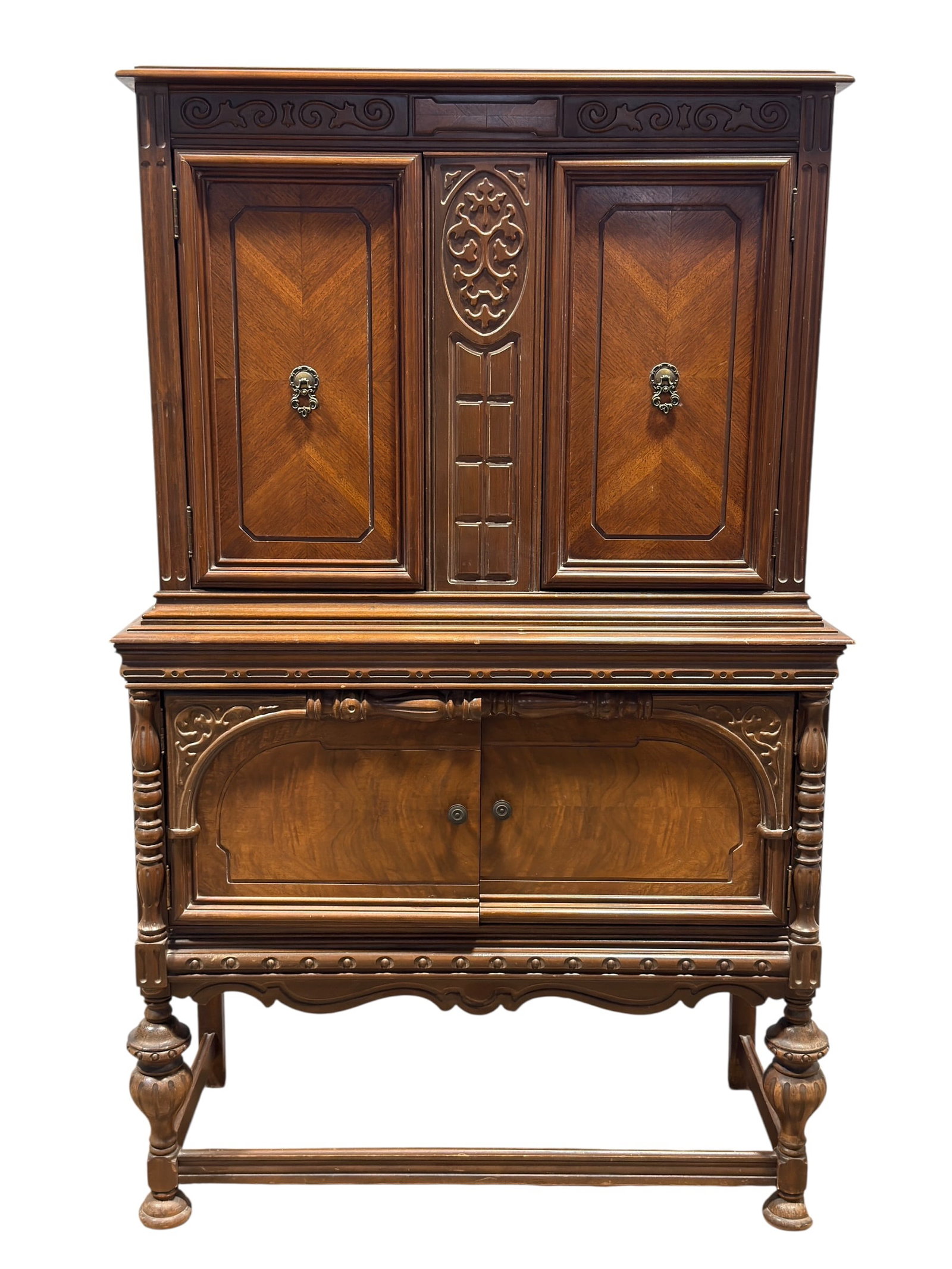 Carved Walnut and Burl Cabinet (1 of 11)