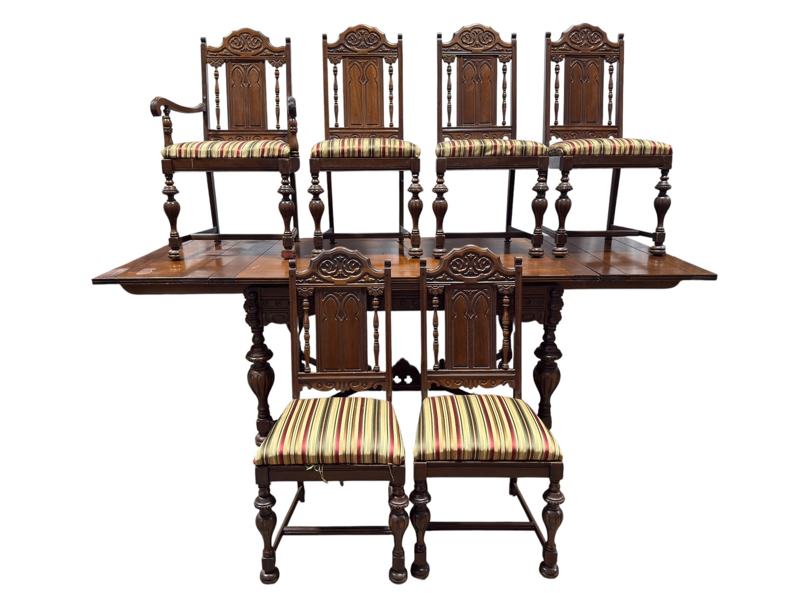 Renaissance Revival Style Carved Walnut Dining Table and Six Chairs (1 of 20)