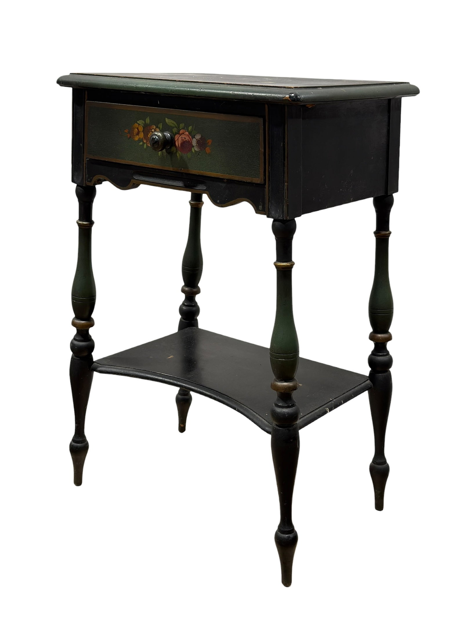 Berkey & Gay Hand-Painted Folk Art Style Single-Drawer Side Table (1 of 10)