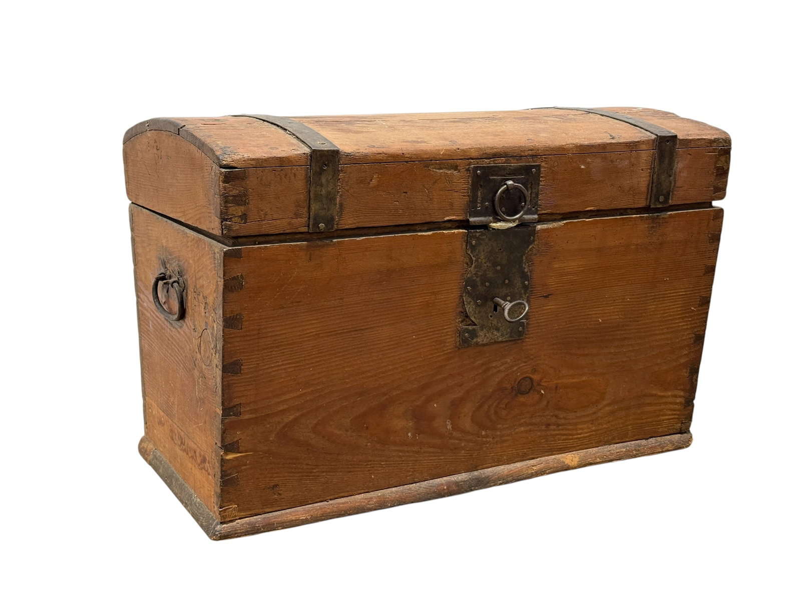 Antique Continental Pine Dome-Top Trunk with Heart-Motif Iron Strapping (1 of 7)