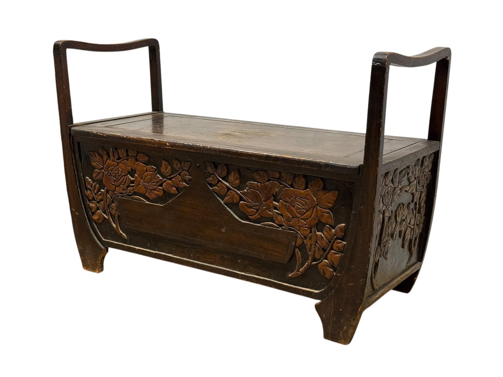 Carved Floral Relief Wooden Storage Bench / Trunk (1 of 9)