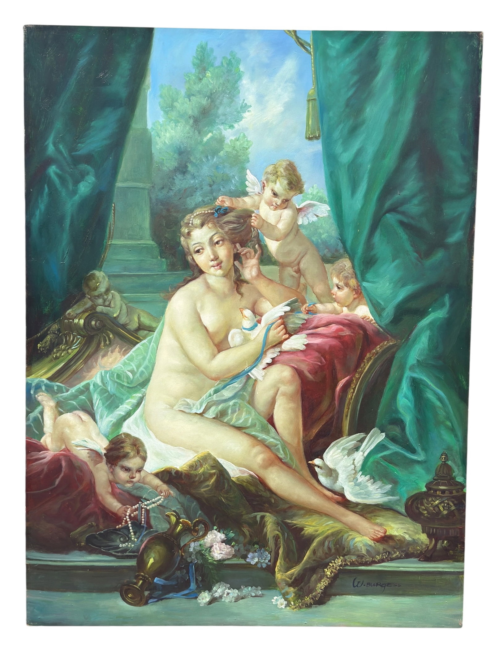 Signed W. Burgess Contemporary Classical-Style Oil on Canvas Painting (1 of 7)