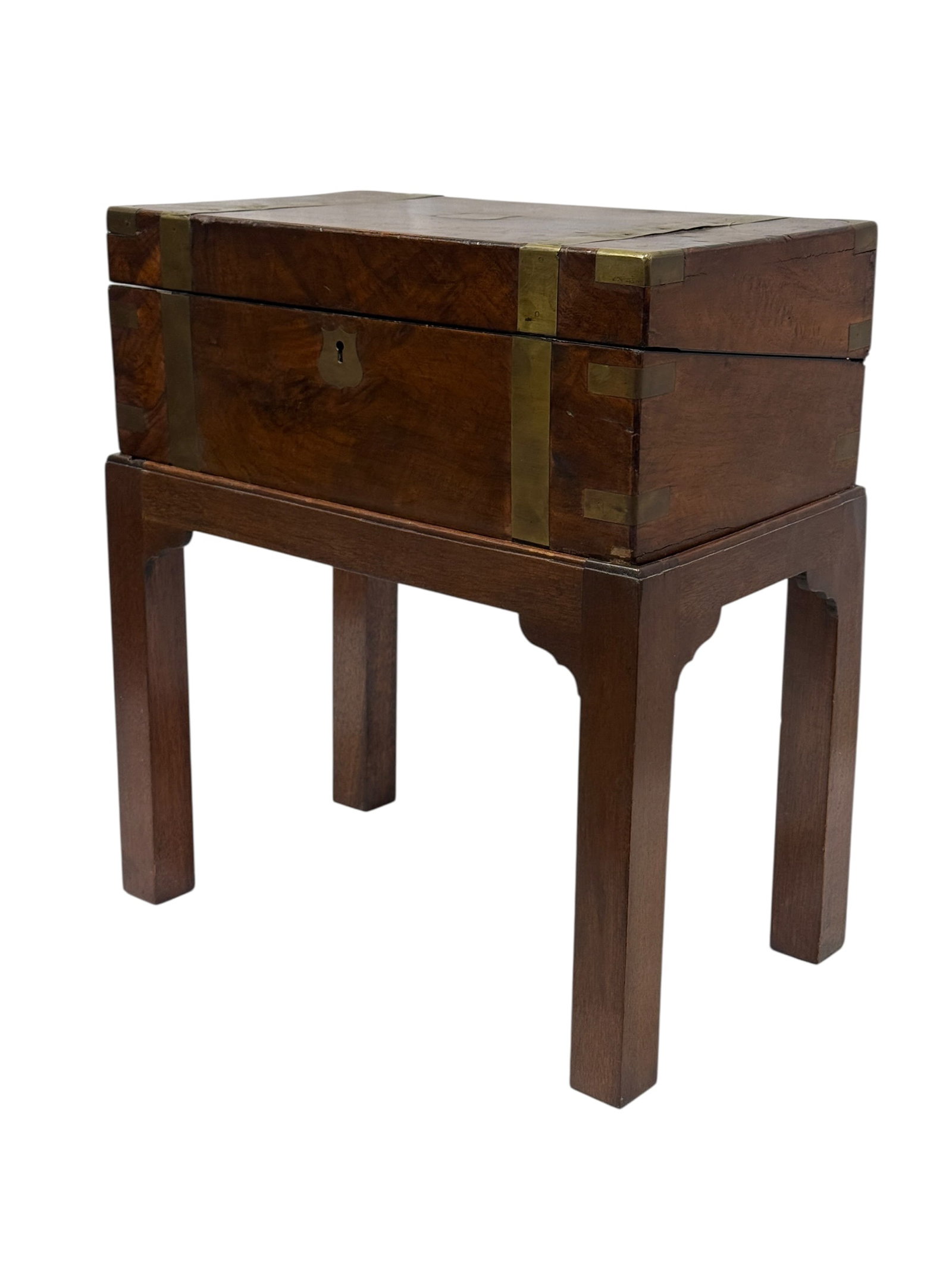 19th C. English Brass Bound Mahogany Campaign Lap Desk on Stand (1 of 17)