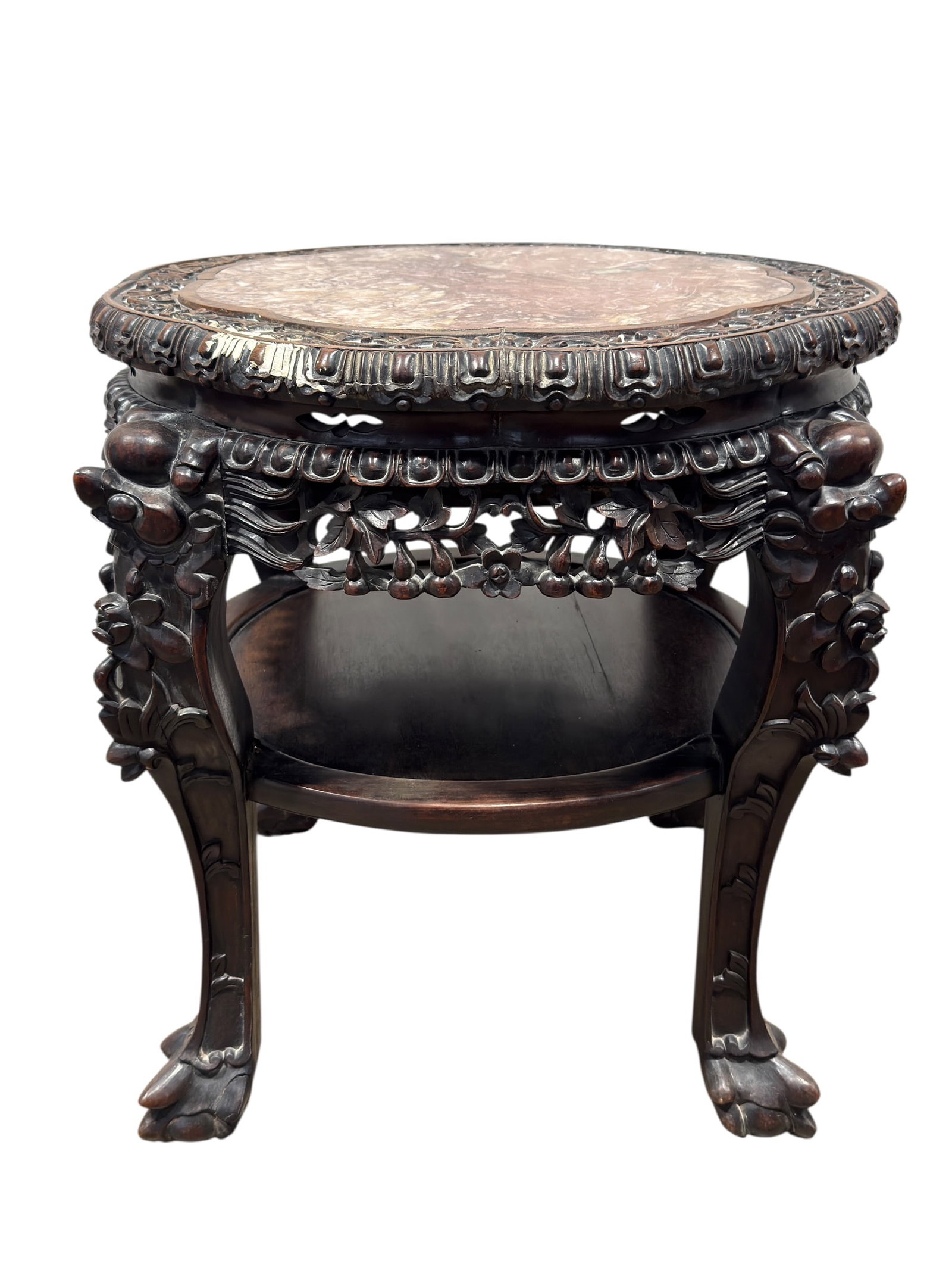 19th C. Chinese Carved Hardwood Marble Top Lamp Table (1 of 9)