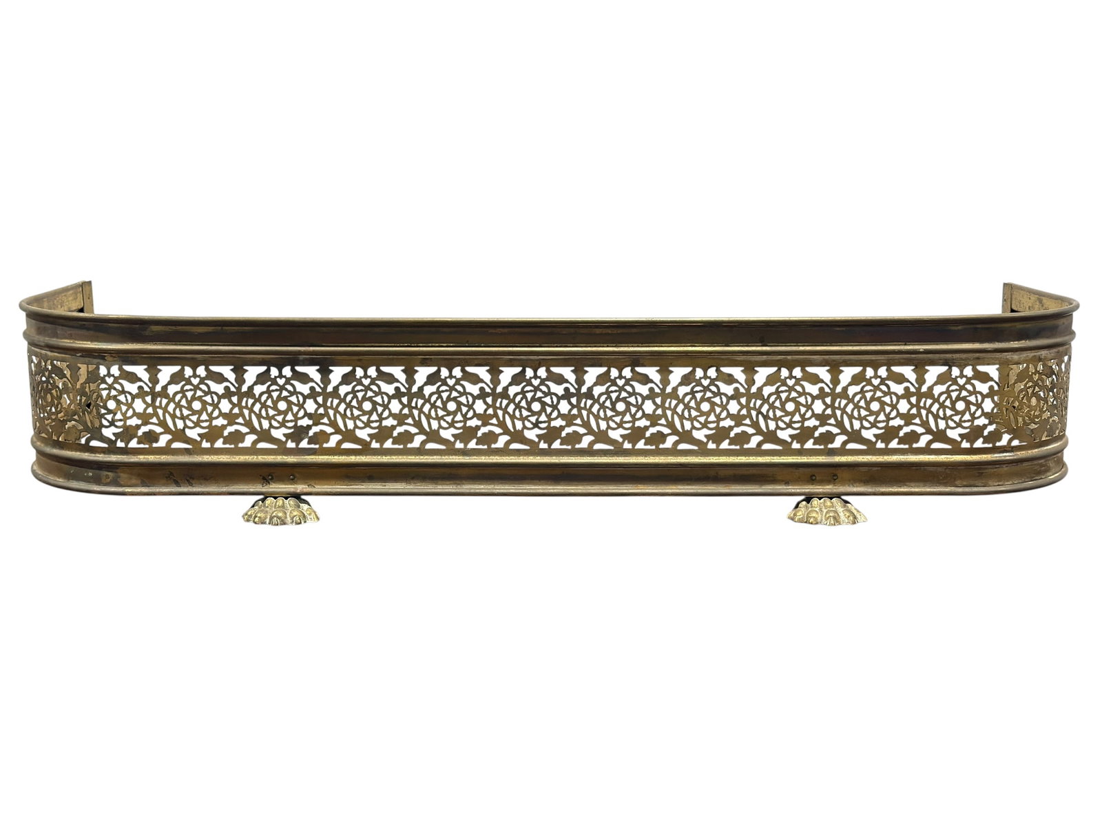 Antique Brass Pierced Claw Foot Fireplace Fender (1 of 9)