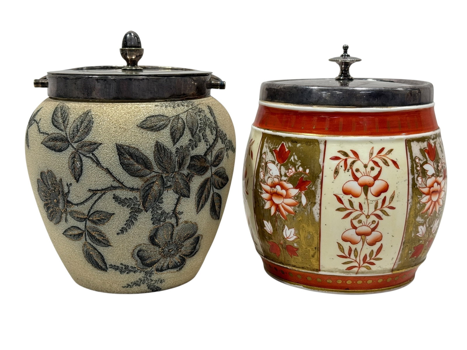 Pair of Vintage Ceramic Biscuit Jars w/ Silverplate Mounts (1 of 12)