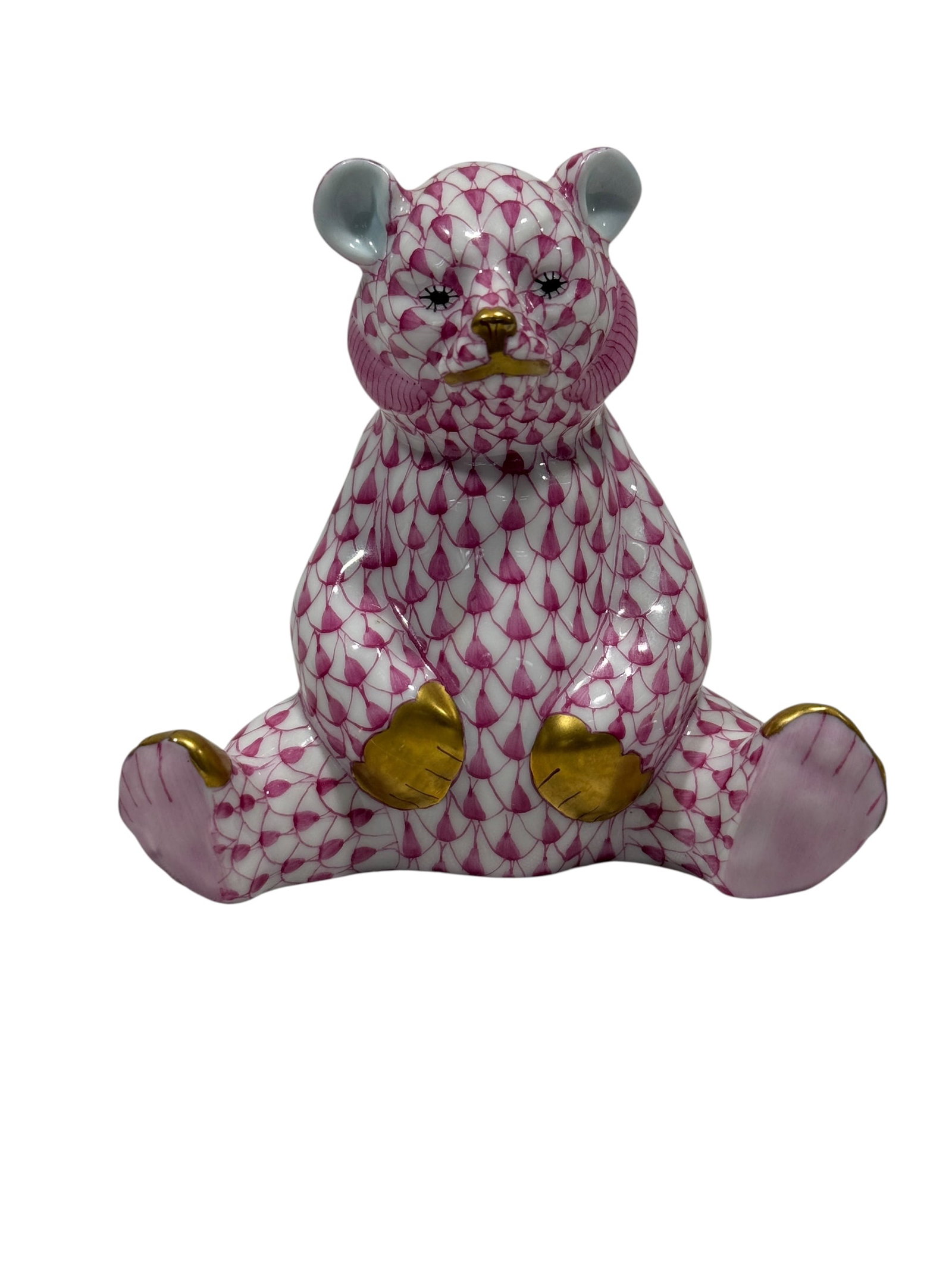 Herend Hungary Pink Fishnet Seated Bear Porcelain Figurine (1 of 7)