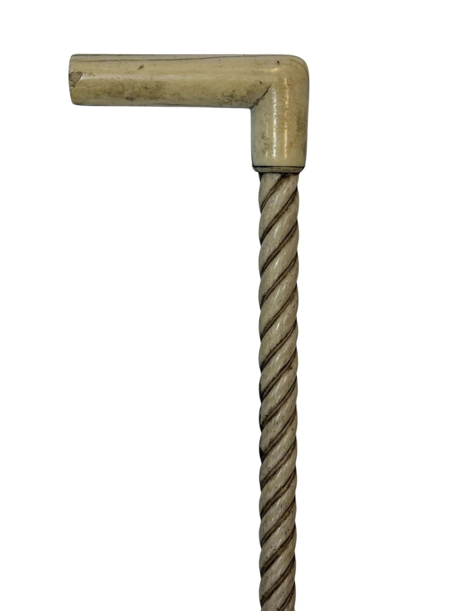 19th Century Carved Bone Cane w/ Spiral Twist Shaft & L-Form Handle (1 of 10)