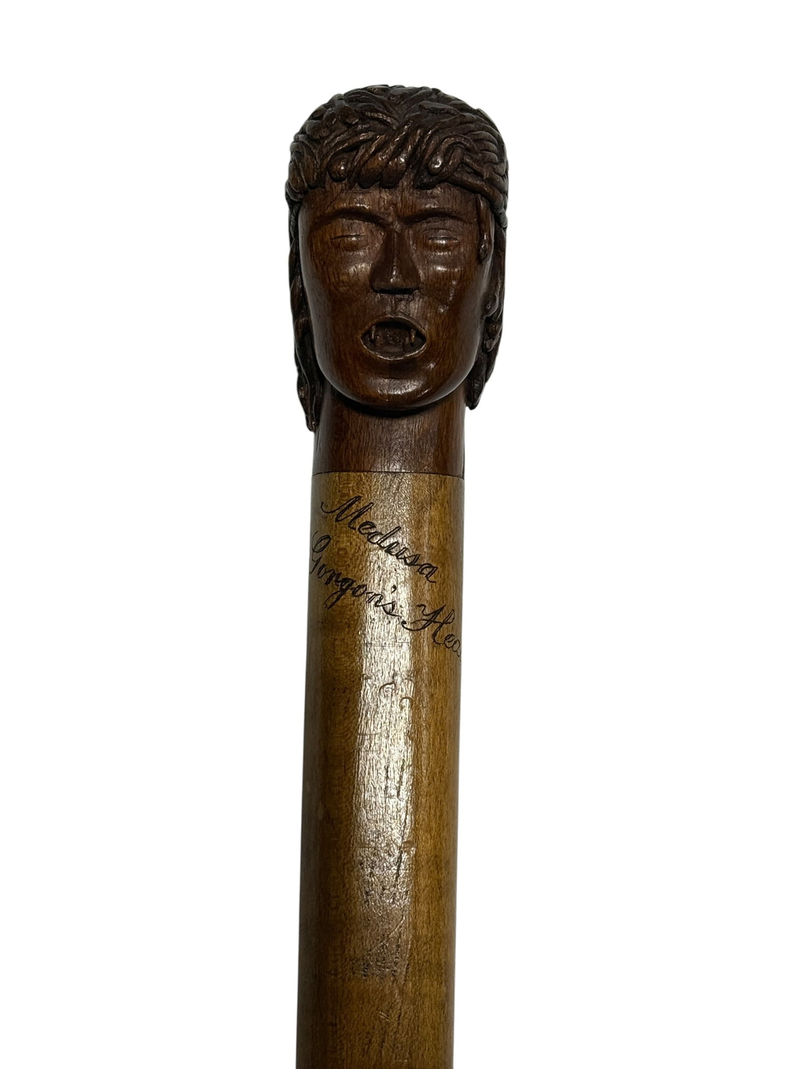20th C. Hand-Carved Medusa "The Gorgon’s Head" Wooden Cane (1 of 6)