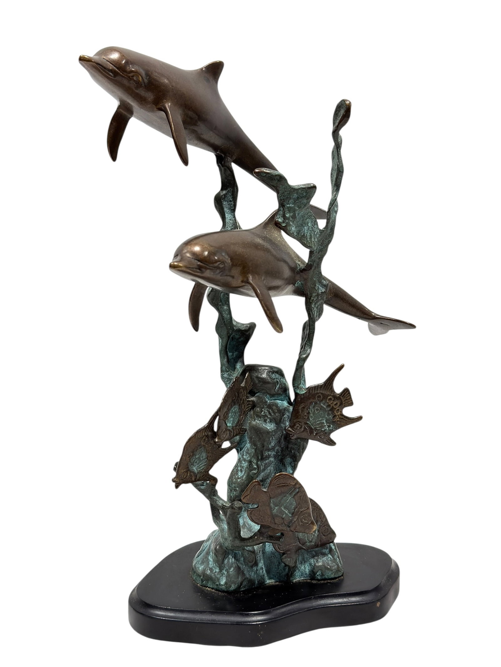 Vintage Patinated Bronze Marine Life Sculpture w/ Dolphins & Fish (1 of 11)
