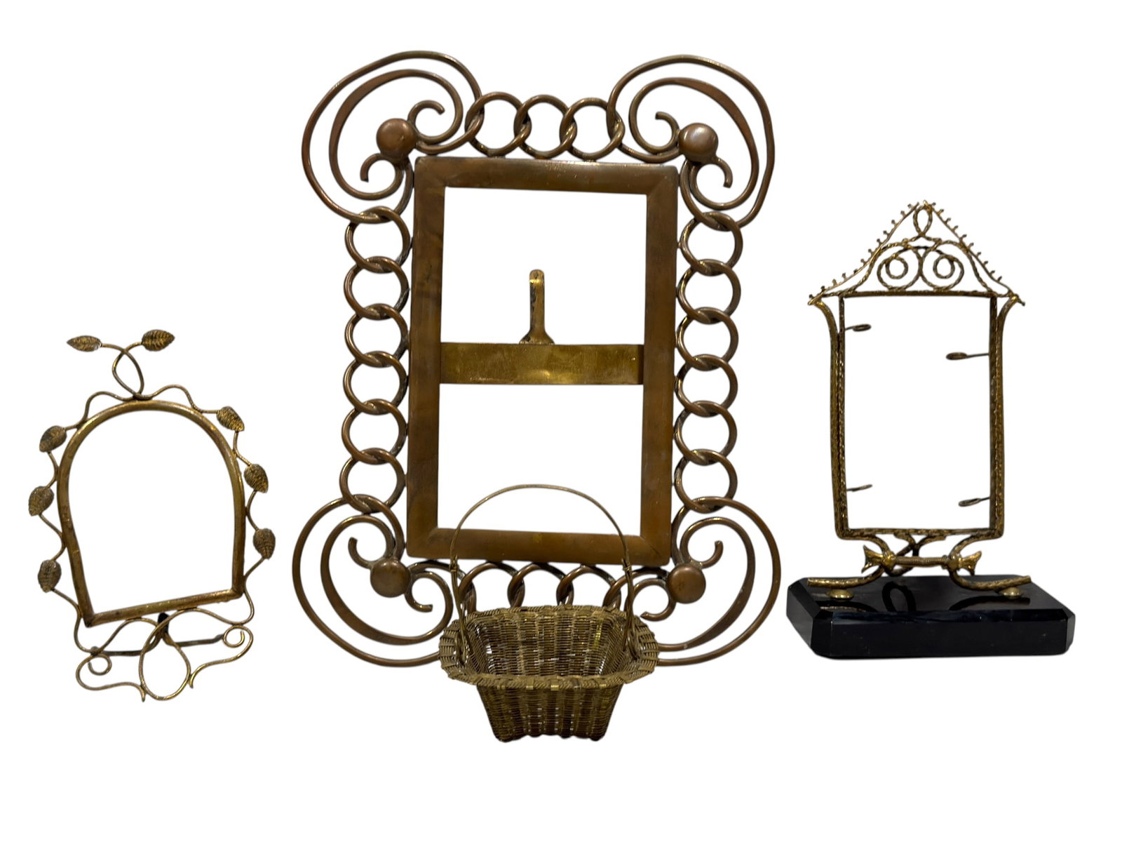 (3) Vintage Brass Picture Frames & Woven Brass Basket (1 of 12)