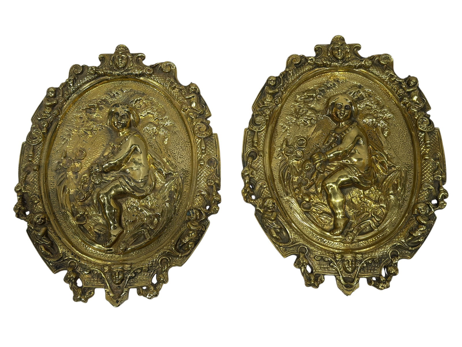 Pair of Continental Gilt Bronze Figural Relief Plaques (1 of 6)