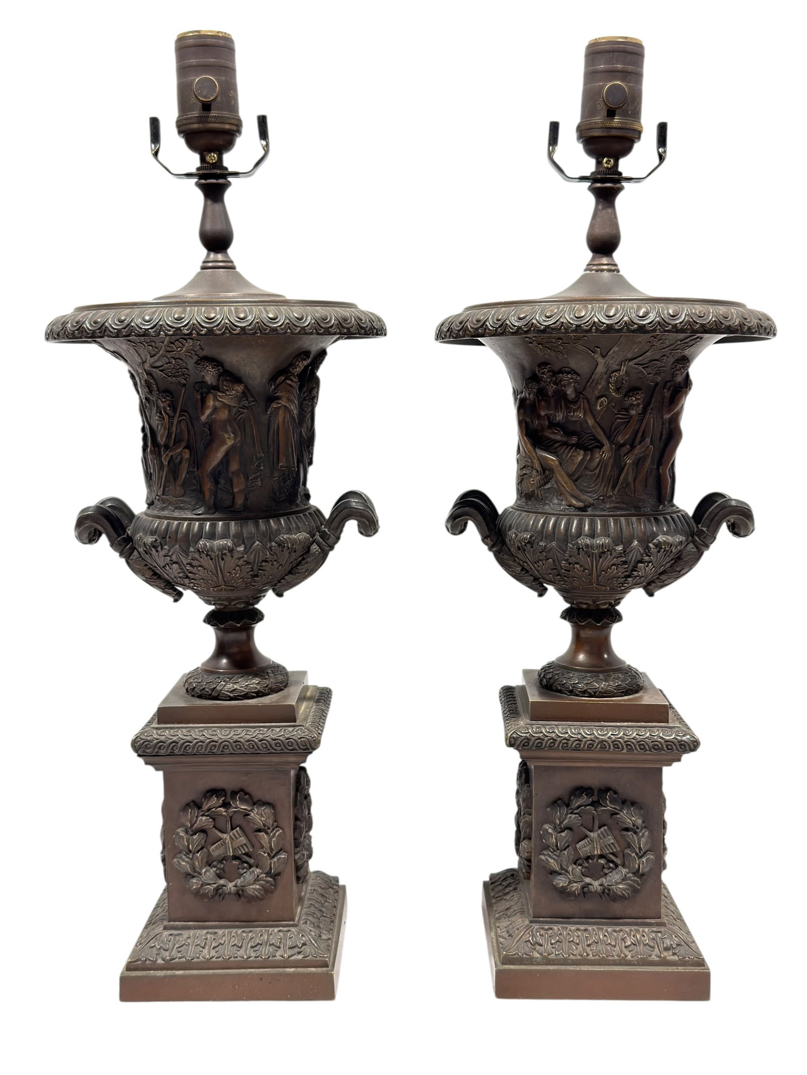 Pair of Early 20th C. Neoclassical Revival Bronze Urn Form Table Lamps (1 of 13)