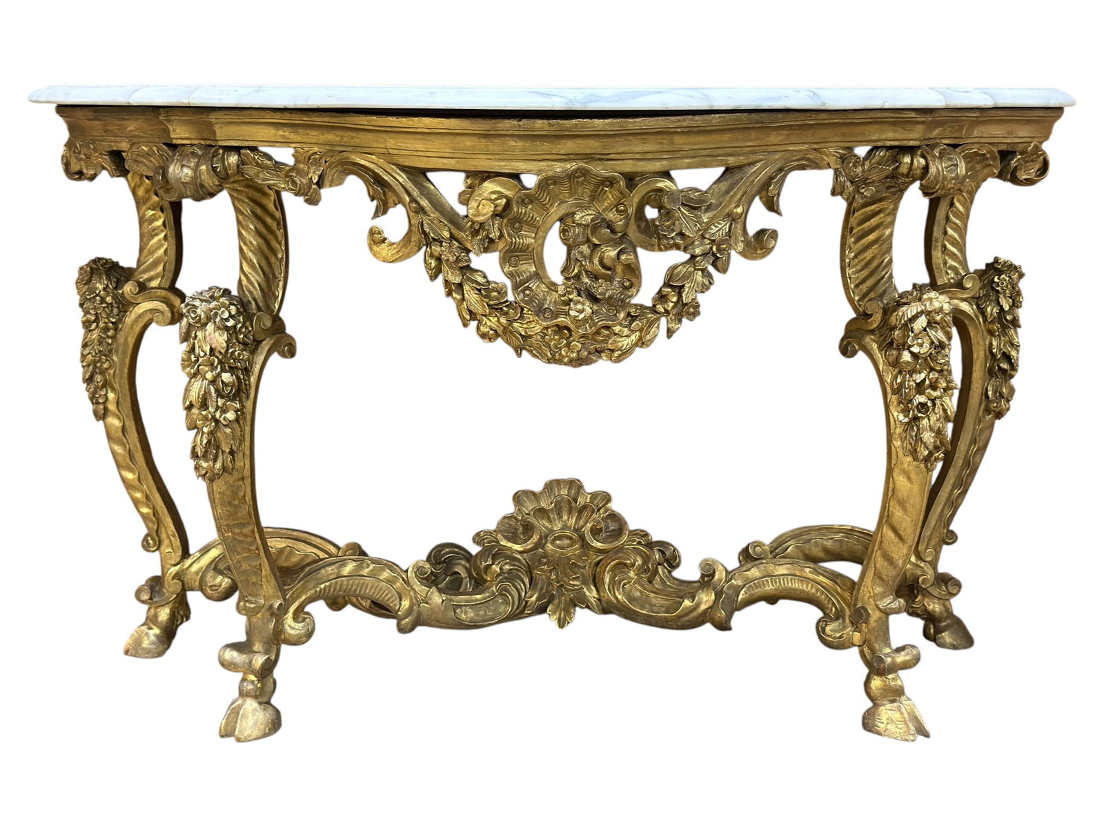 Italian 18th Century Giltwood Figural Marble Top Console Table (1 of 16)