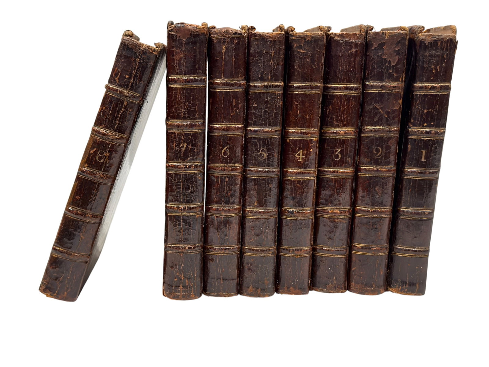 (8) Joseph Addison & Richard Steele "The Spectator" Complete Leather Bound Set, 1753: Complete eight-volume 18th-century edition of The Spectator, the celebrated English periodical founded by Joseph Addison and Richard Steele, published in London for J. and R. Tonson and S. Draper in 1