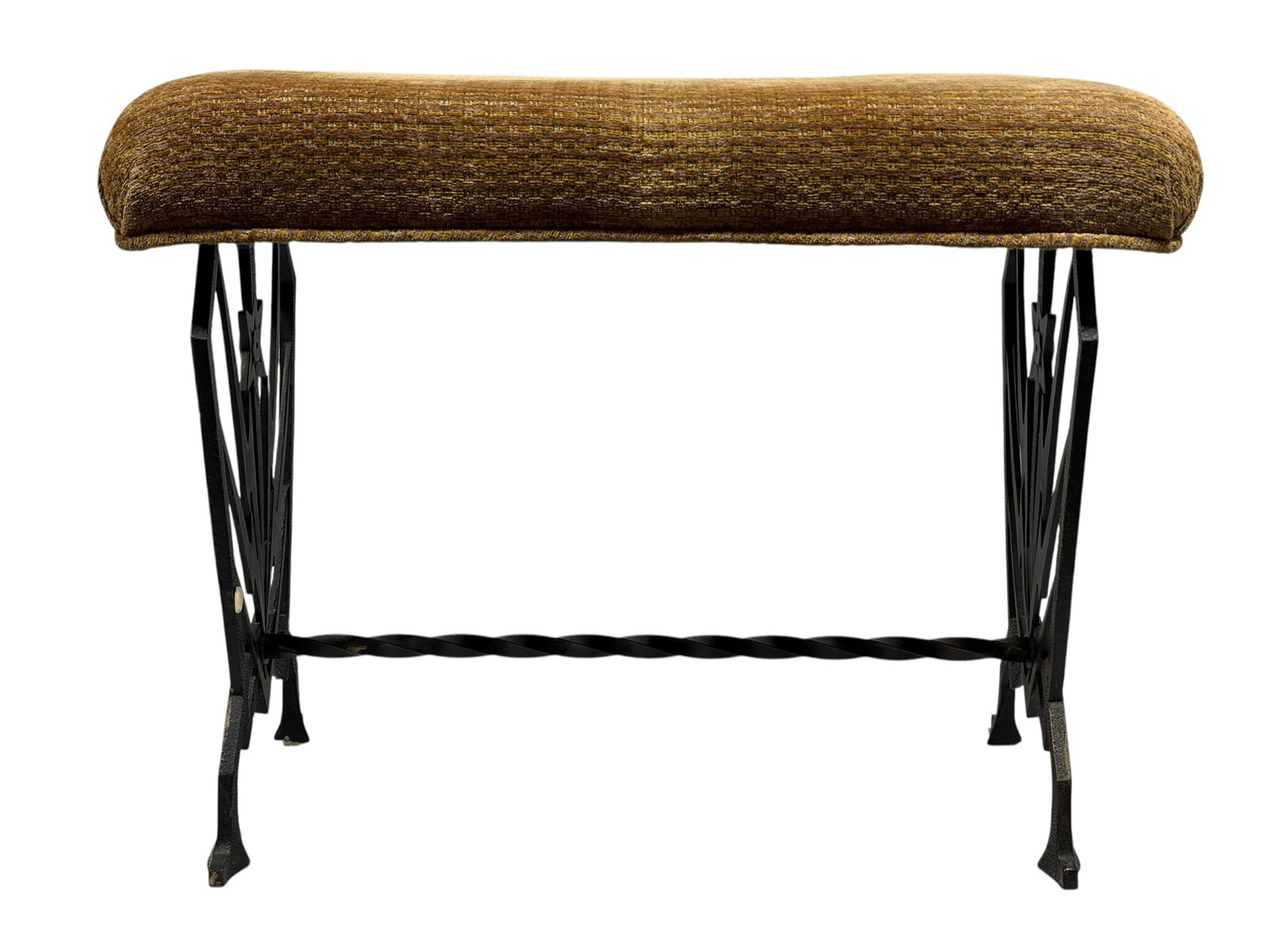 Vintage Art Deco Style Wrought Iron Upholstered Bench w/ Starburst Ends (1 of 6)