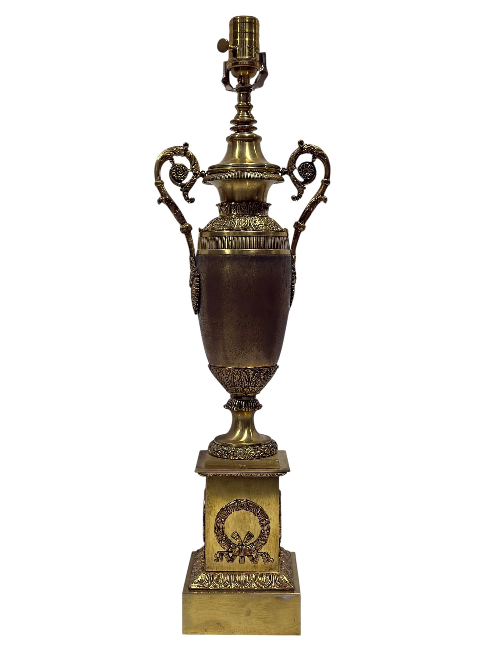 Vintage Neoclassical Brass Urn w/ Bronze Ormolu Table Lamp (1 of 7)