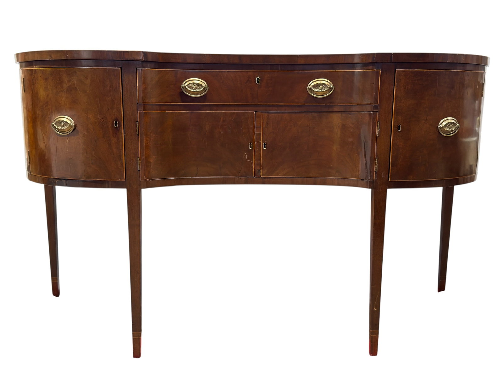 Late 19th C. Federal Style Mahogany Bowfront Sideboard w/ Eagle Brass Pulls (1 of 19)