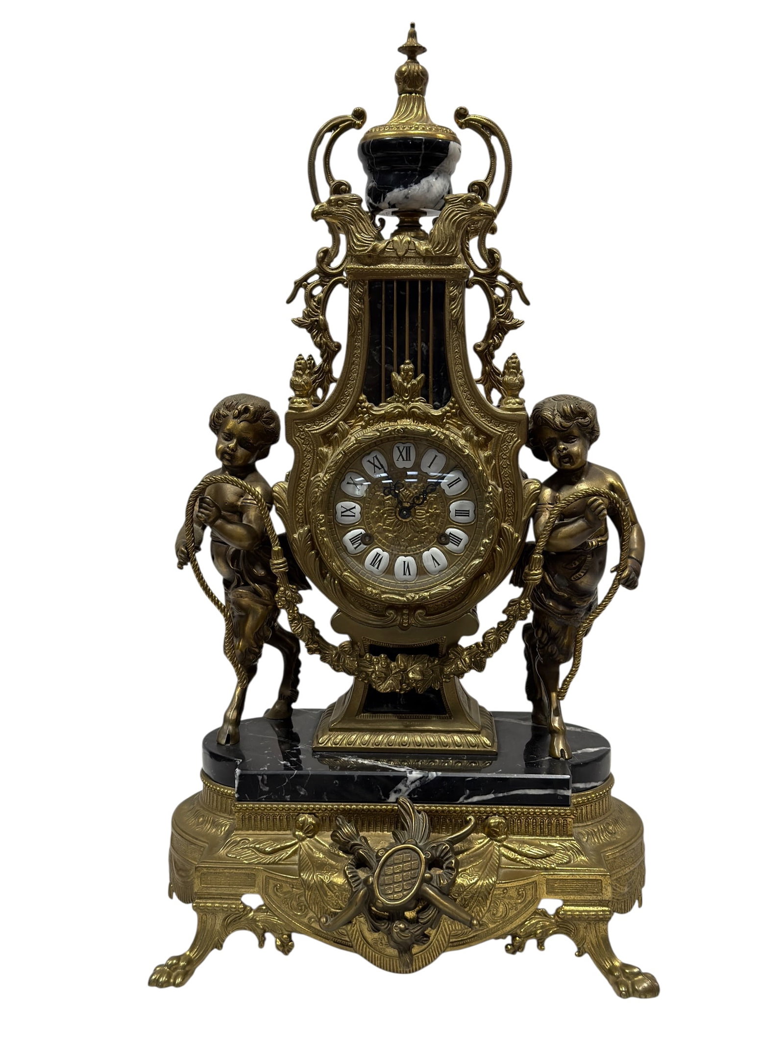 Franz Hermle Gilt Bronze and Black Marble Figural Mantel Clock (1 of 17)