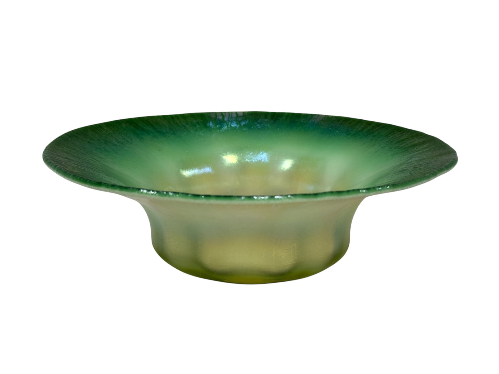 L.C. Tiffany Favrile Pastel Green Opalescent Footed Center Bowl (1 of 10)