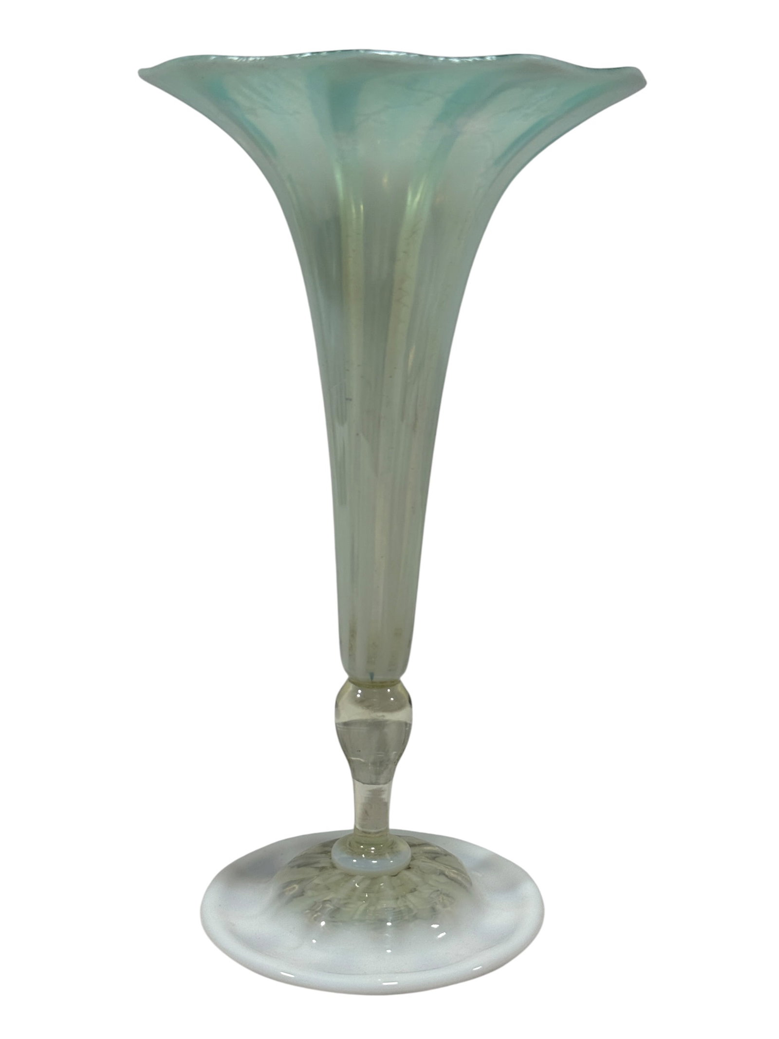 Rare L.C. Tiffany Favrile Ice Blue Opalescent Floriform Trumpet Vase (1 of 11)
