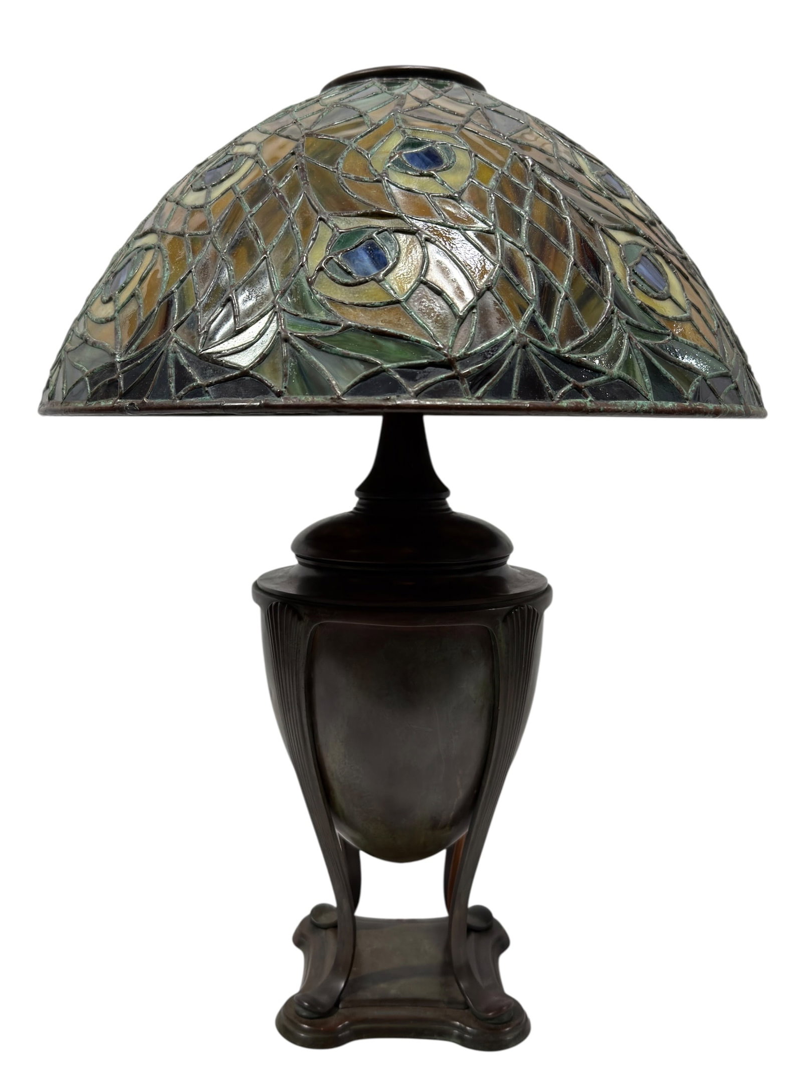Tiffany Studios New York Peacock Feather Leaded Glass Table Lamp, Early 20th Century (1 of 16)