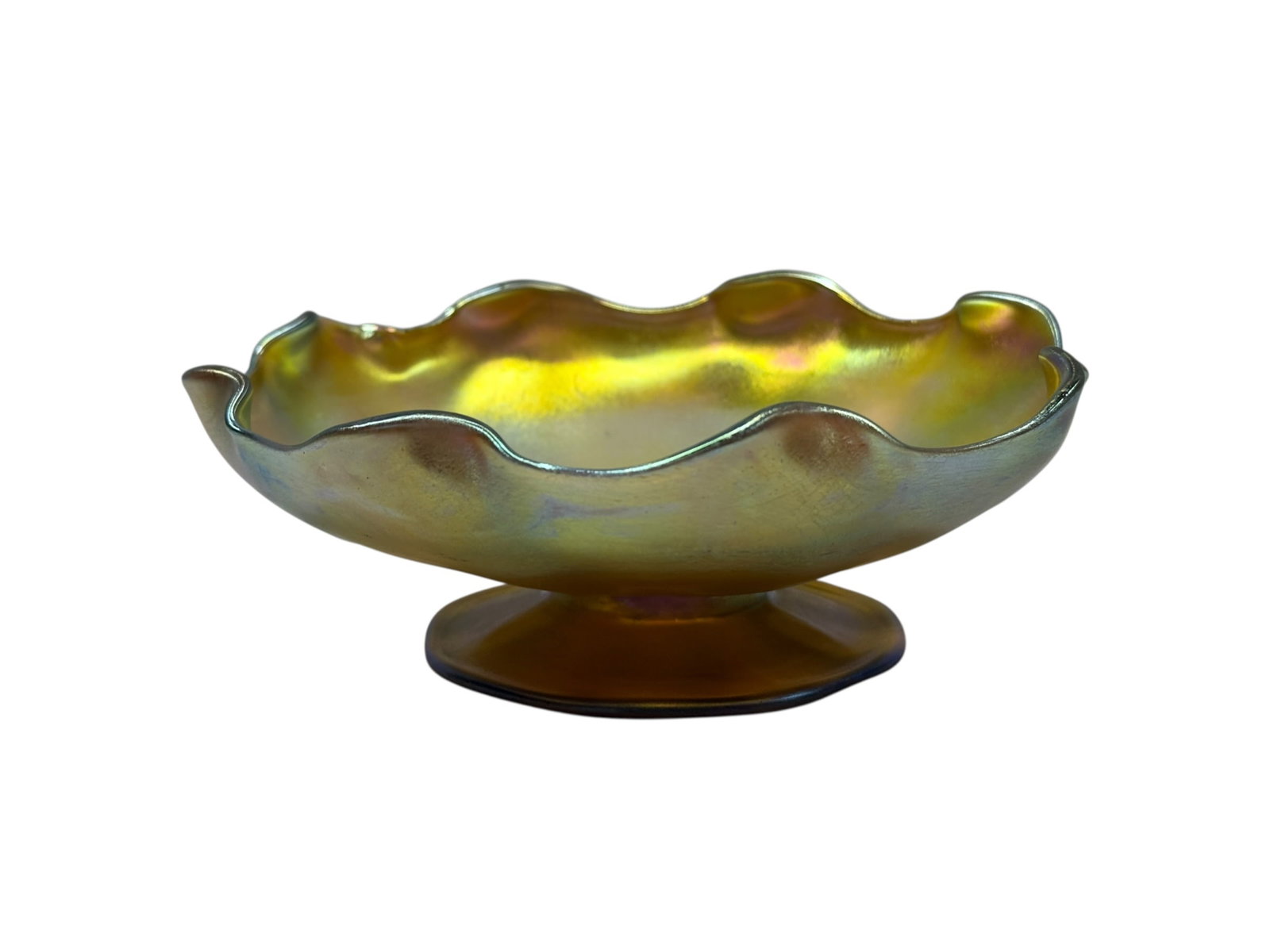 L.C. Tiffany Favrile Gold Iridescent Ruffled Footed Bowl (1 of 8)