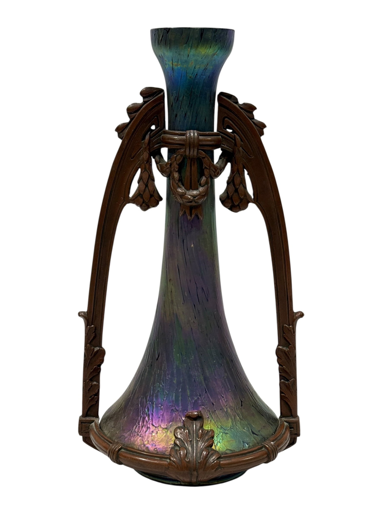 Loetz Art Nouveau Iridescent Glass Vase with Bronze Mount, Circa 1900 (1 of 12)