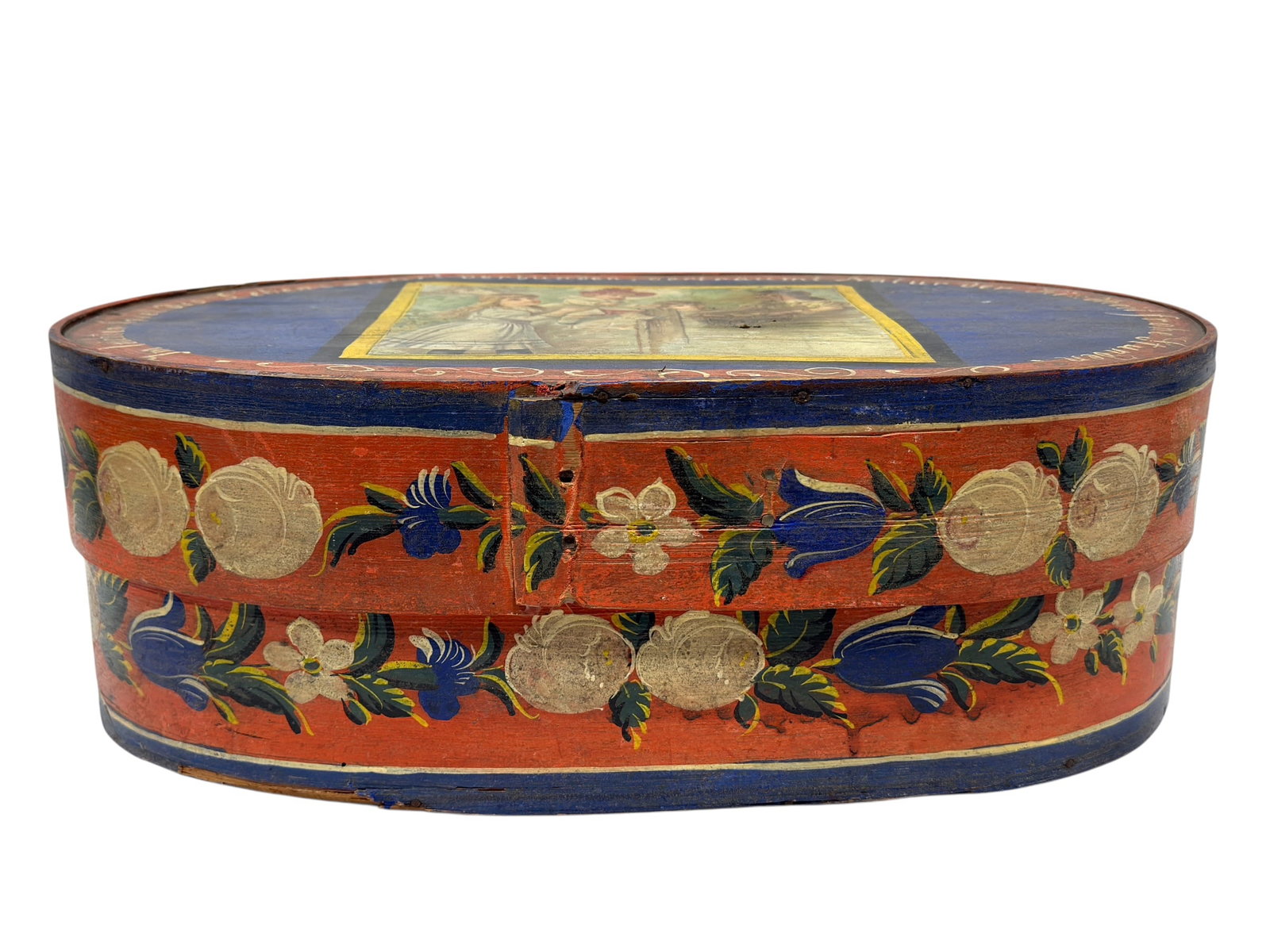 19th-Century German Painted Bentwood Bride’s Box with Figural Scene and Floral Decoration (1 of 6)