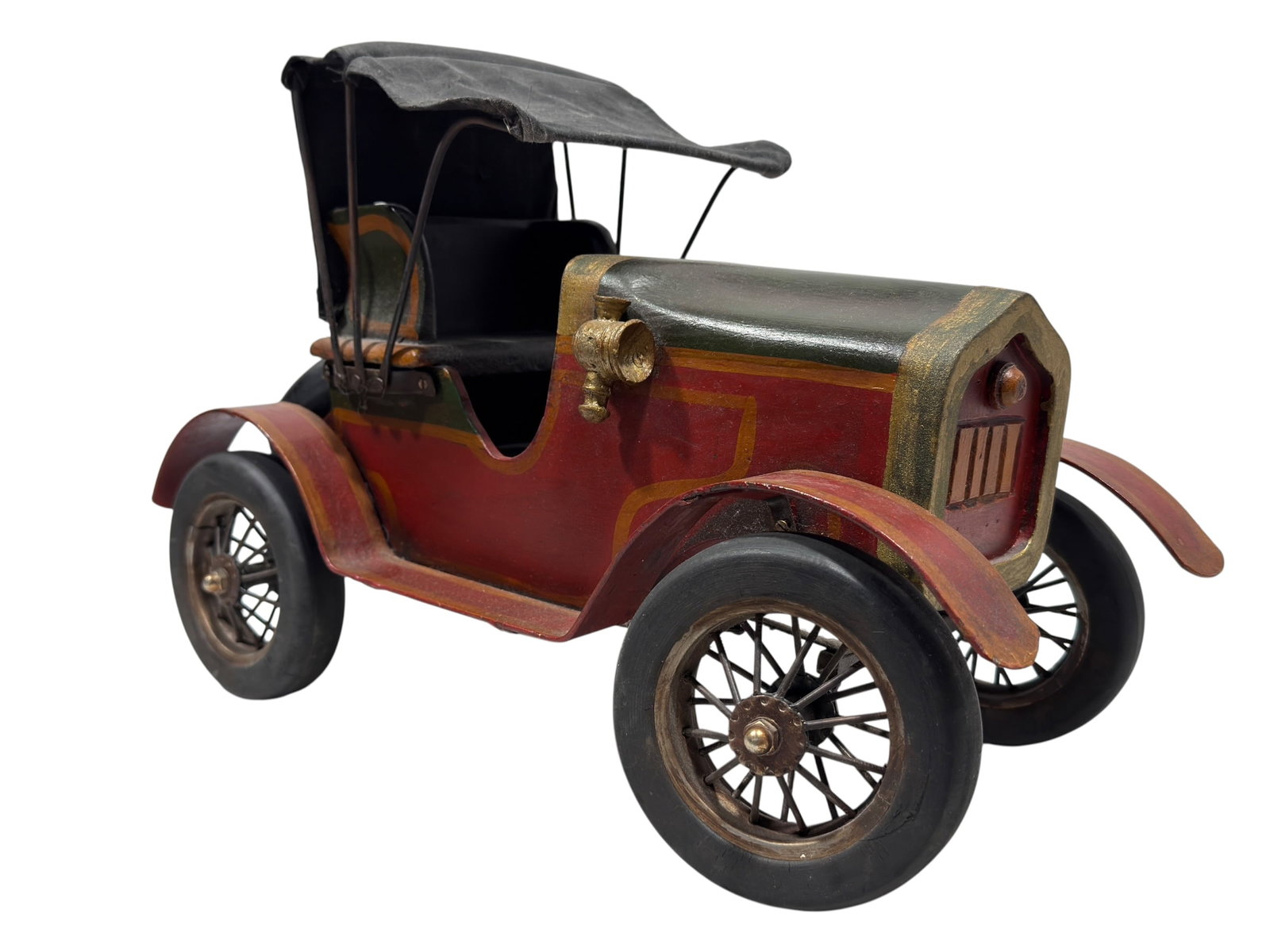 Large Early 20th Century Folk Art Painted Wood & Metal Touring Automobile Model (1 of 11)