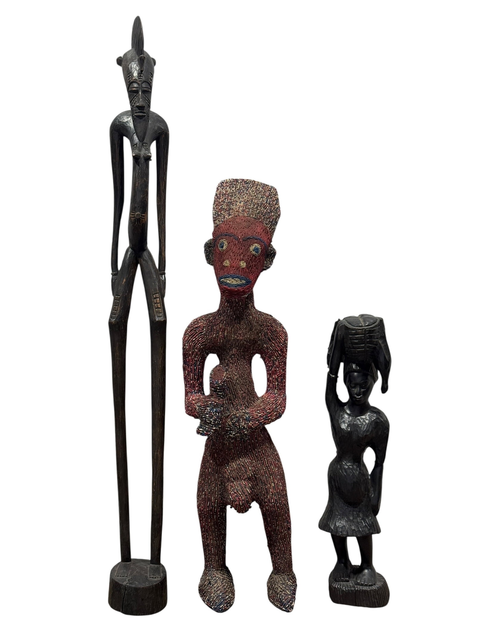 (3) African-Style Carved Wood & Beaded Figural Sculptures (1 of 17)