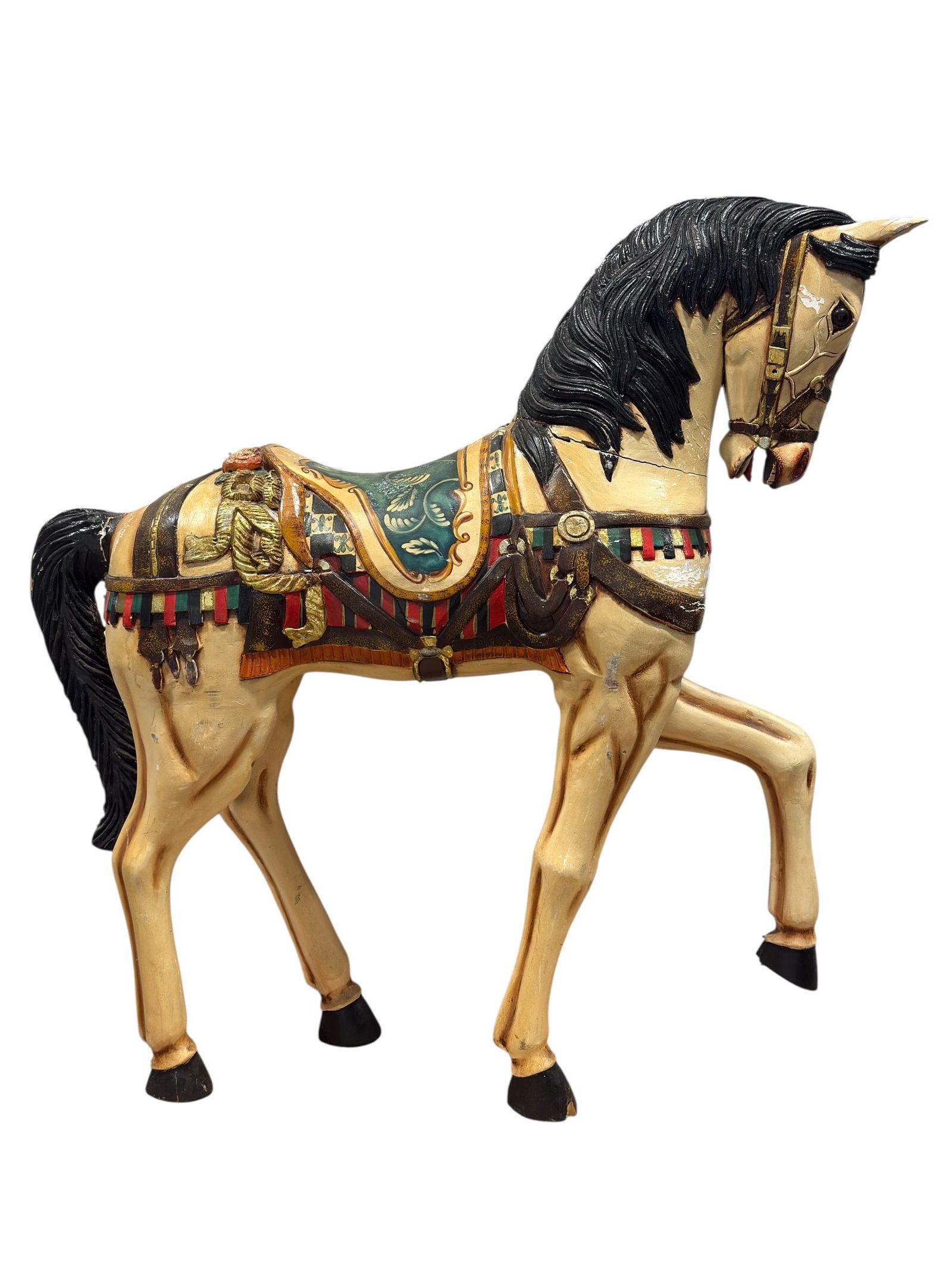 Large 20th Century Hand-Carved & Painted Wooden Carousel-Style Horse (1 of 14)