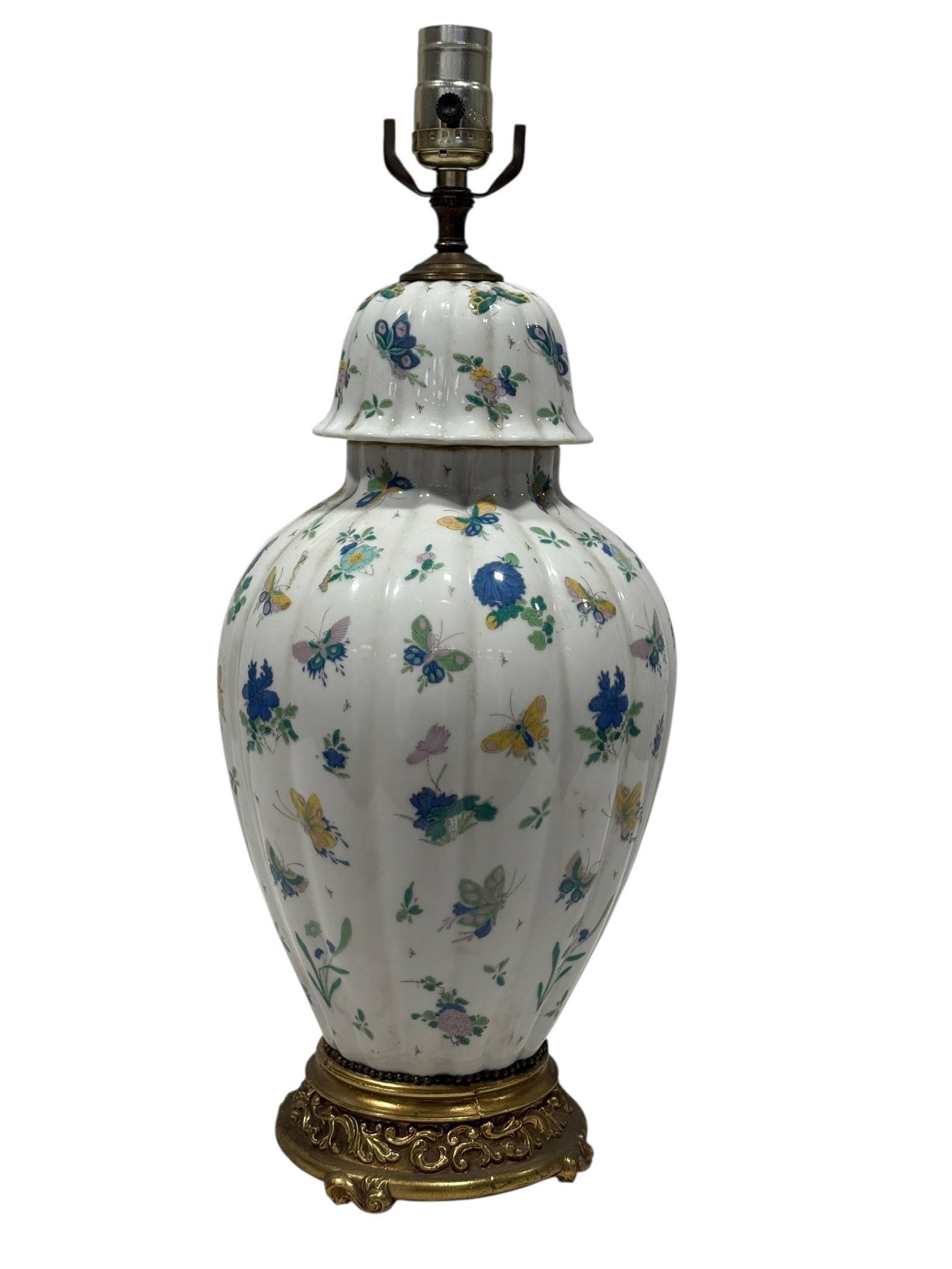 Vintage Floral & Butterfly Porcelain Table Lamp with Gilt Metal Mounts (1 of 6)